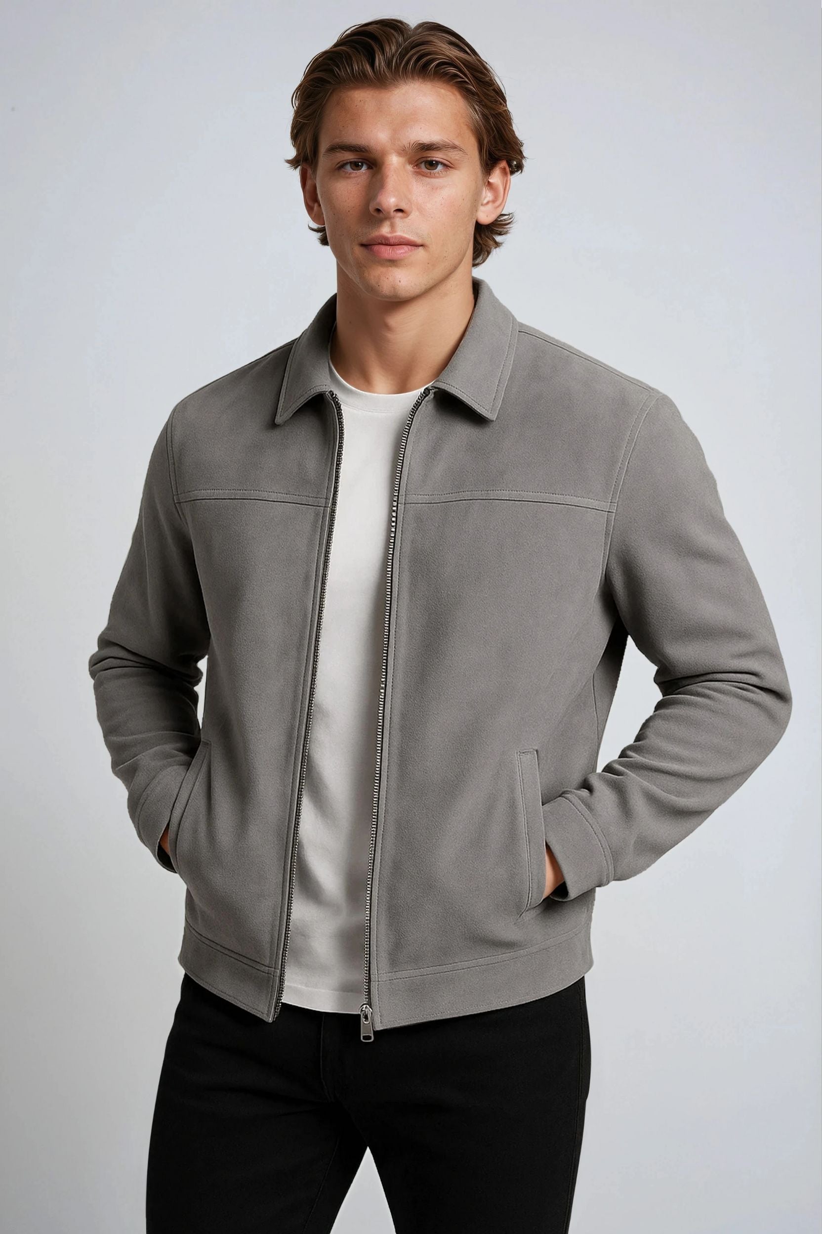 Gray Suede Jacket for Men – Modern Casual Jacket