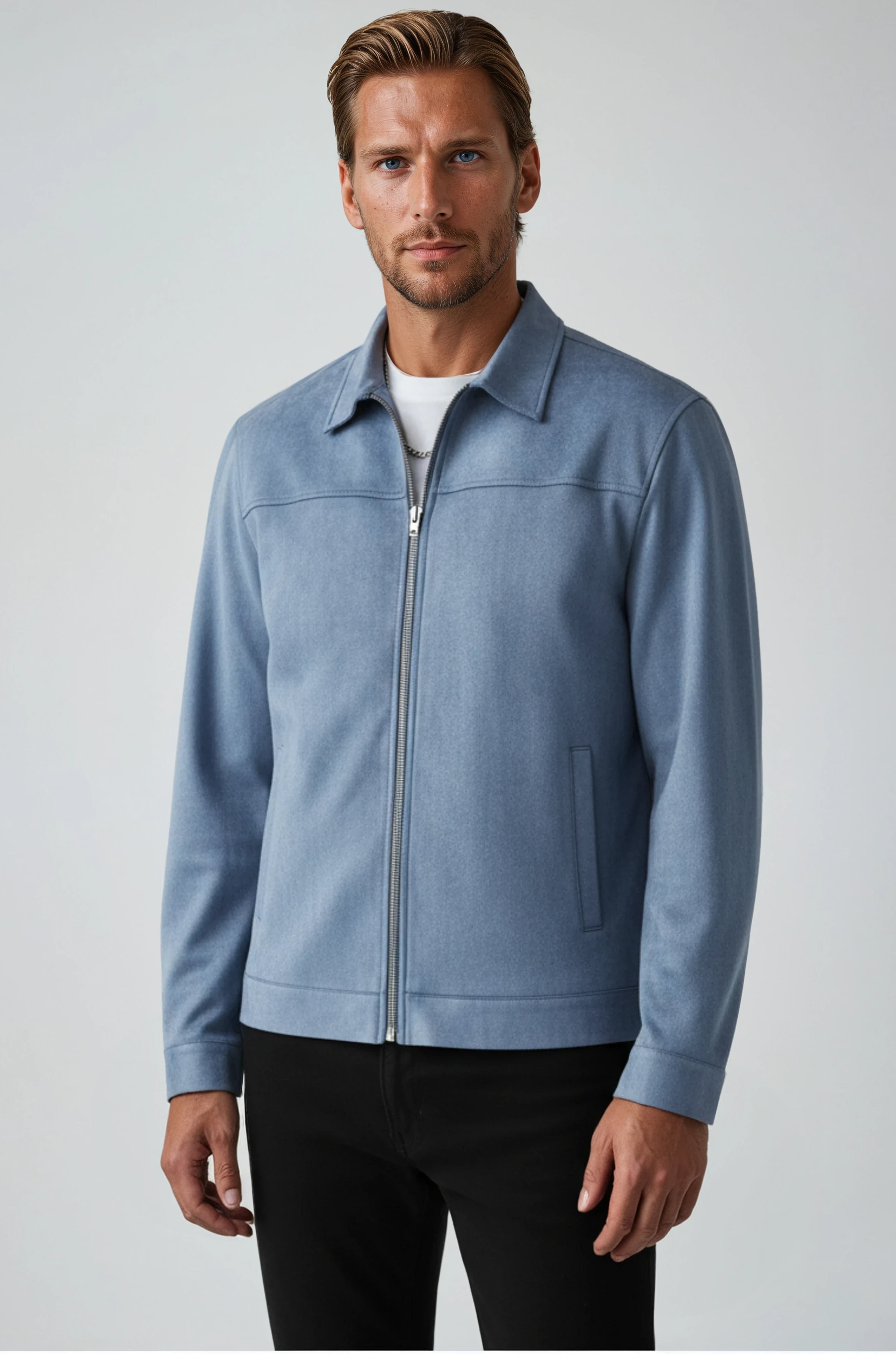 Dusty Blue Suede Jacket for Men – Elegant and Versatile Everyday Jacket