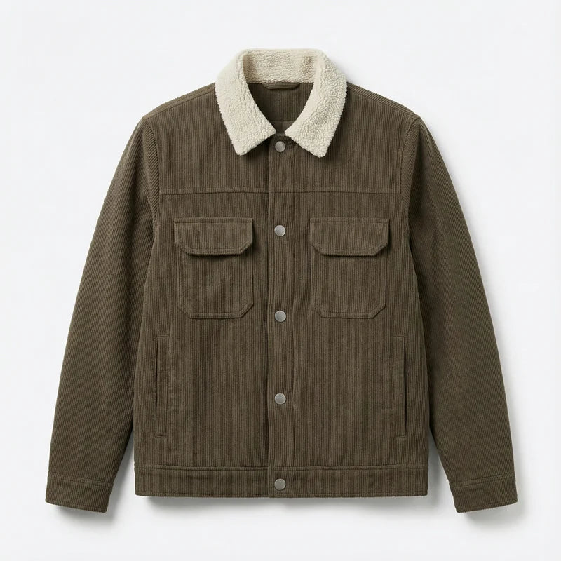 men's corduroy jacket - with Sherpa Collar and Snap Buttons