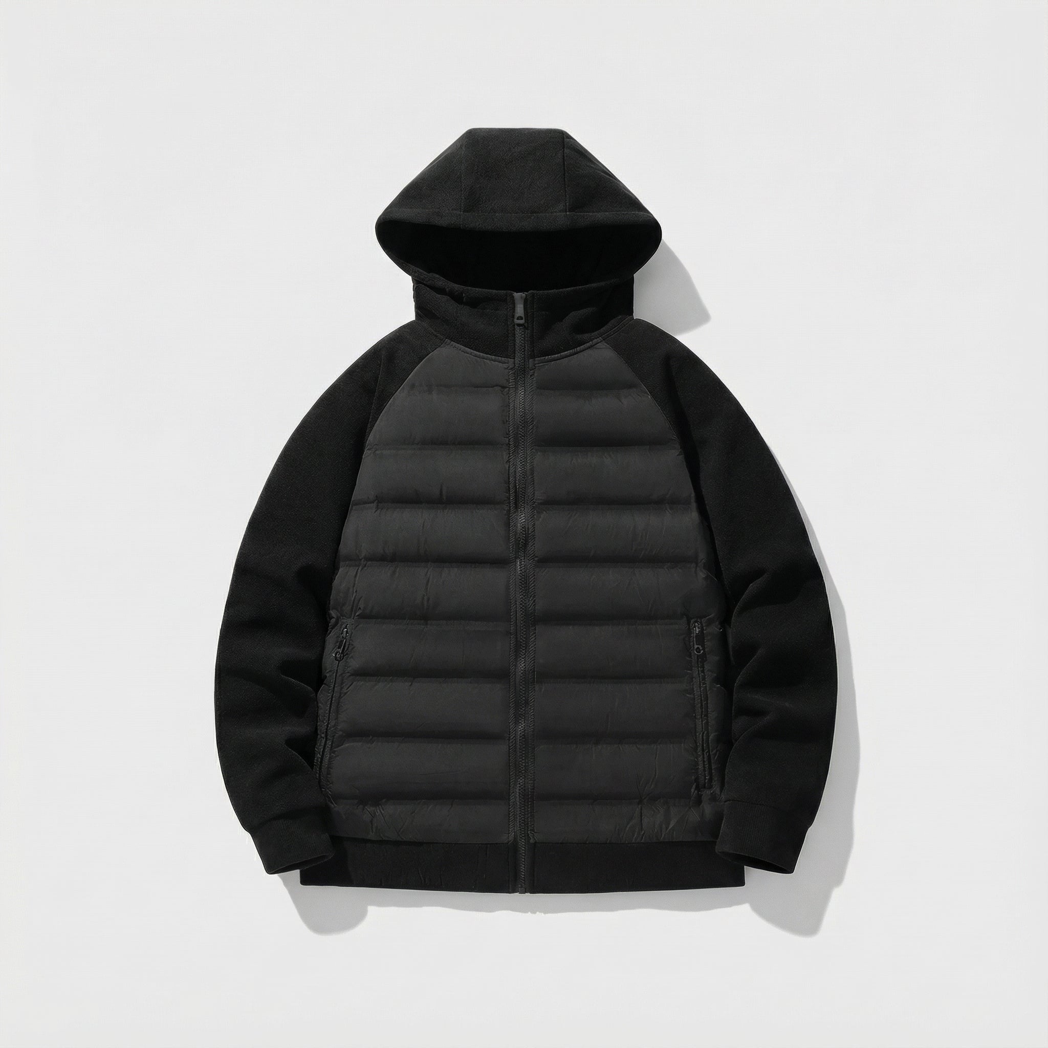 Loose Fit Down Jacket with Hood – Black