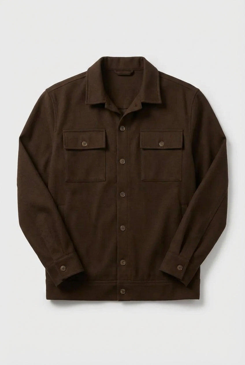 Coffee Brown Overshirt Jacket –Men’s Casual Button Up Layering Jacket