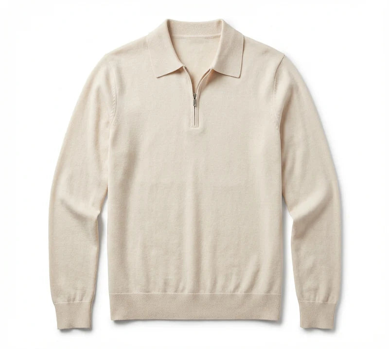 Chamberlain Wool Quarter Zip Polo - Black