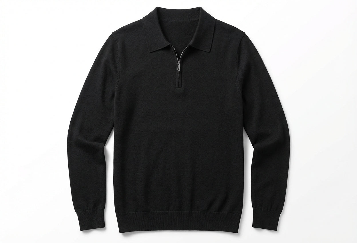 Chamberlain Wool Quarter Zip Polo - Black
