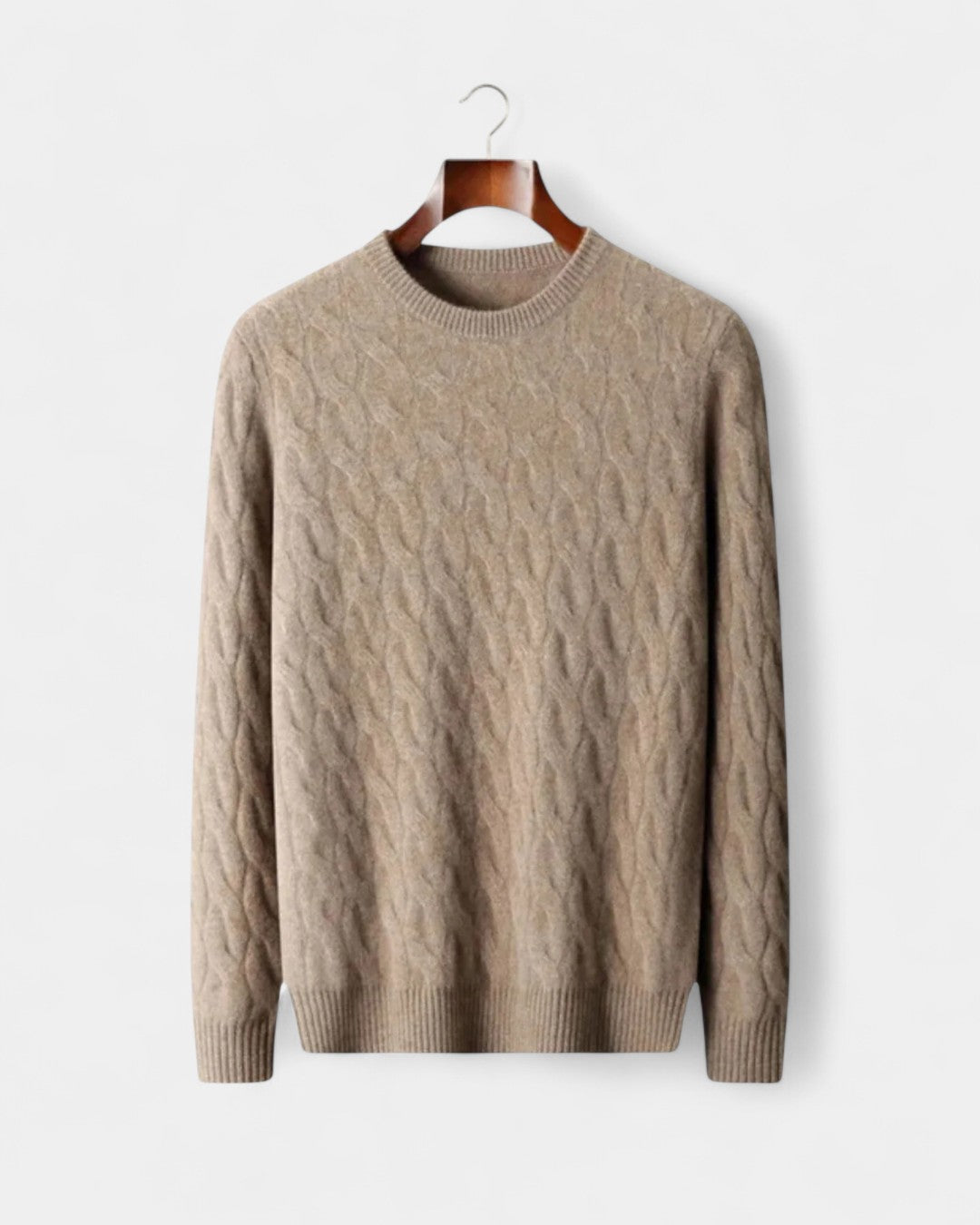 Luciénte Cable-Knit Wool Crewneck Sweater - Beige