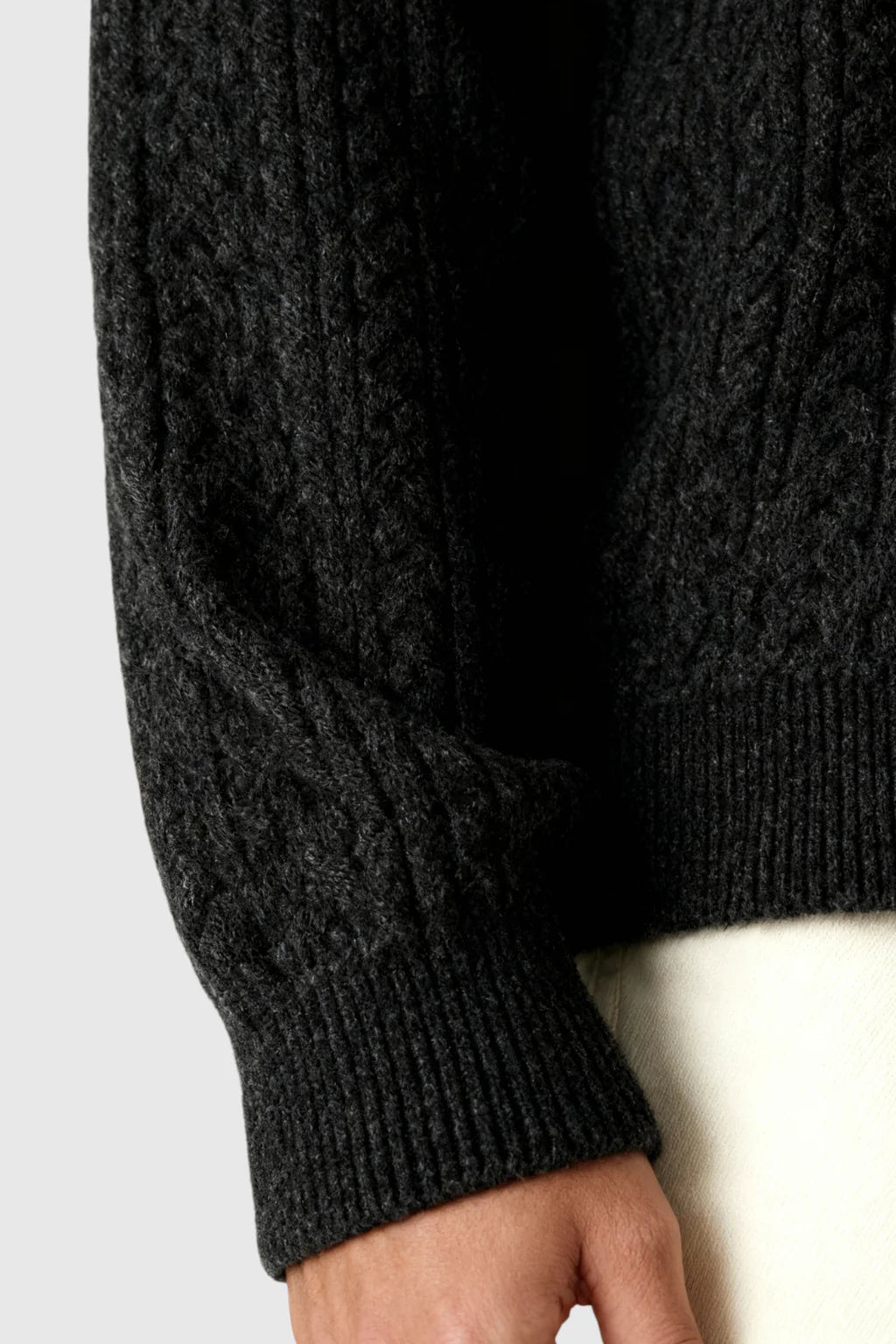 Men's Cable Knit Sweater with Small V-Neck – Graphite Black