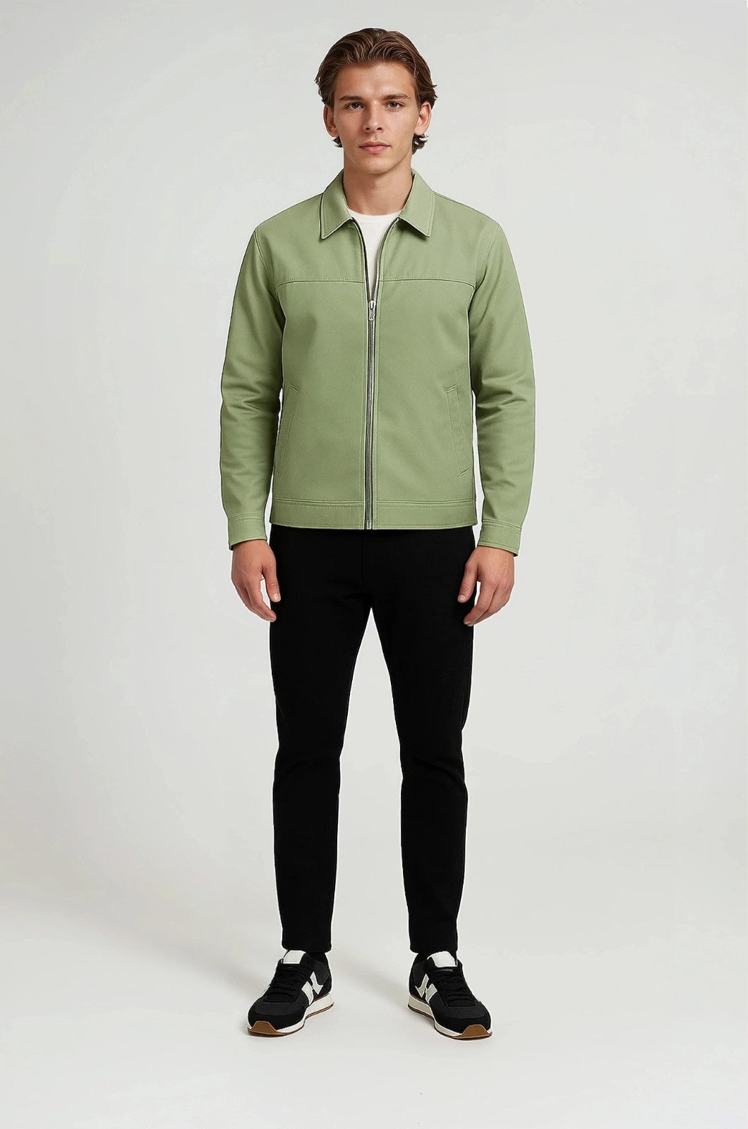 Lightweight Twill Jacket for Men – Pea Green – Regular Fit