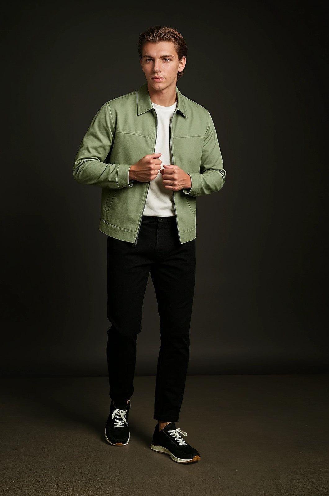 Lightweight Twill Jacket for Men – Pea Green – Regular Fit