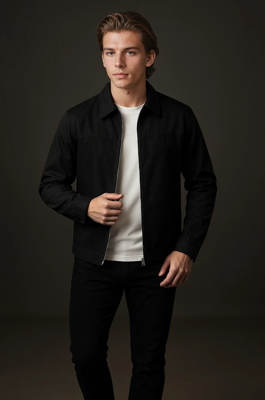 Lightweight Twill Jacket for Men – Black – Regular Fit