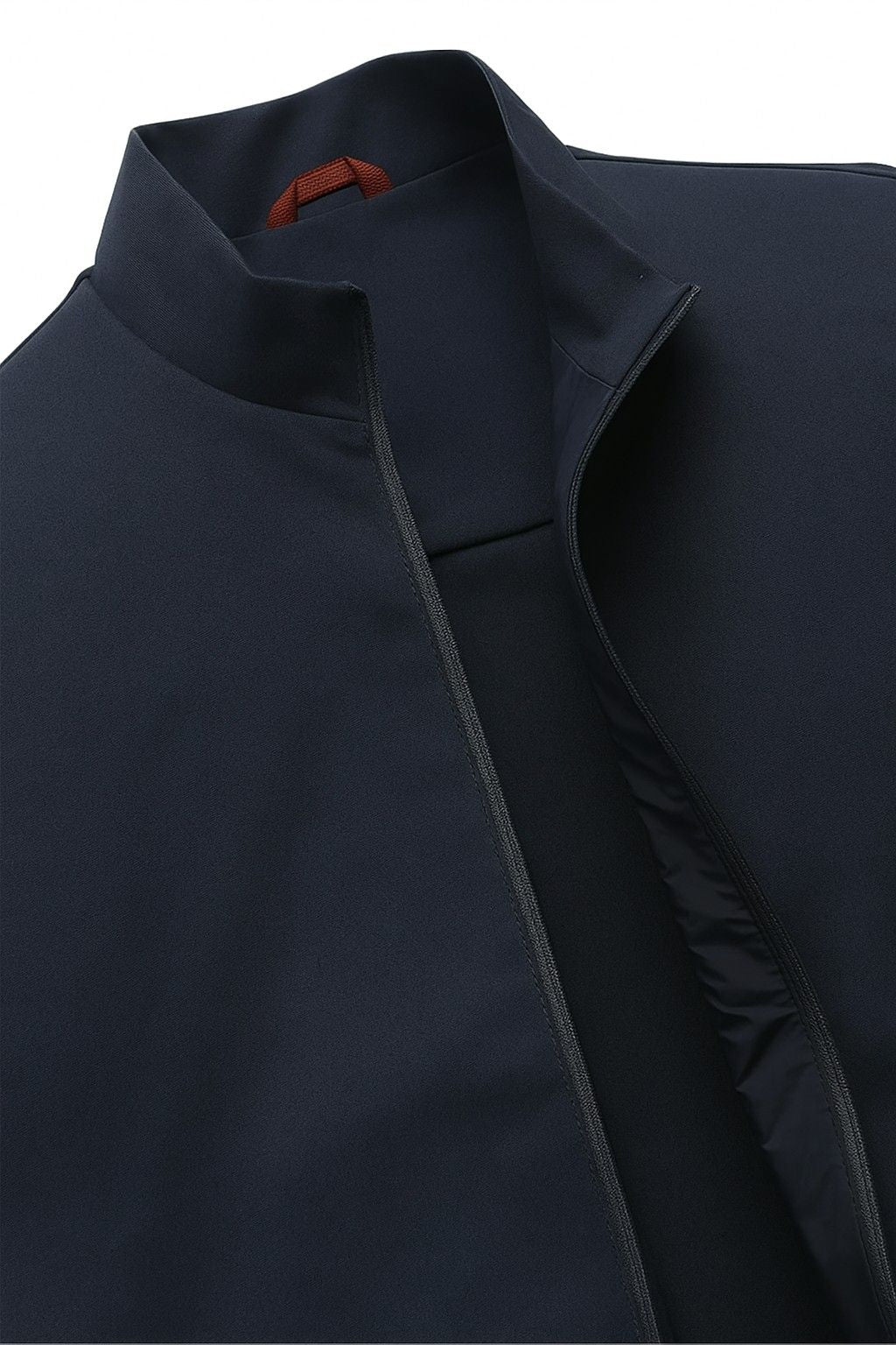 Casual Stand Collar Vest with Zipper – Navy Blue Cotton Blend