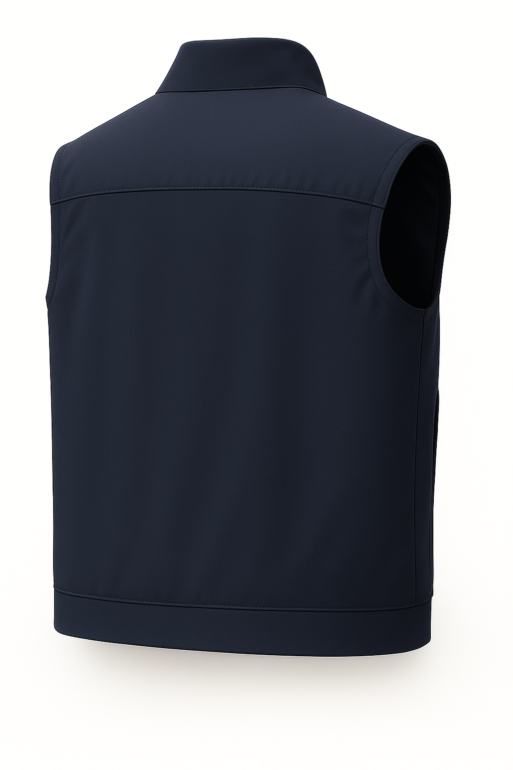 Casual Stand Collar Vest with Zipper – Navy Blue Cotton Blend