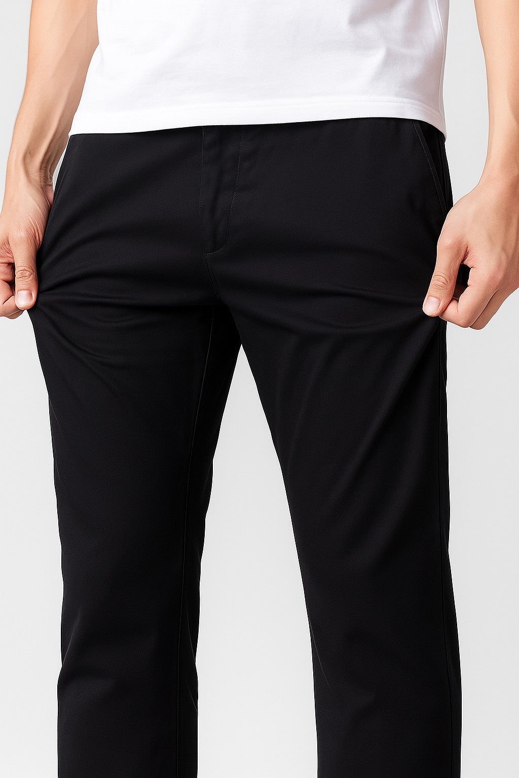 Trousers – Straight Fit Cotton with Stretch – Black – Four Seasons – Office & Casual