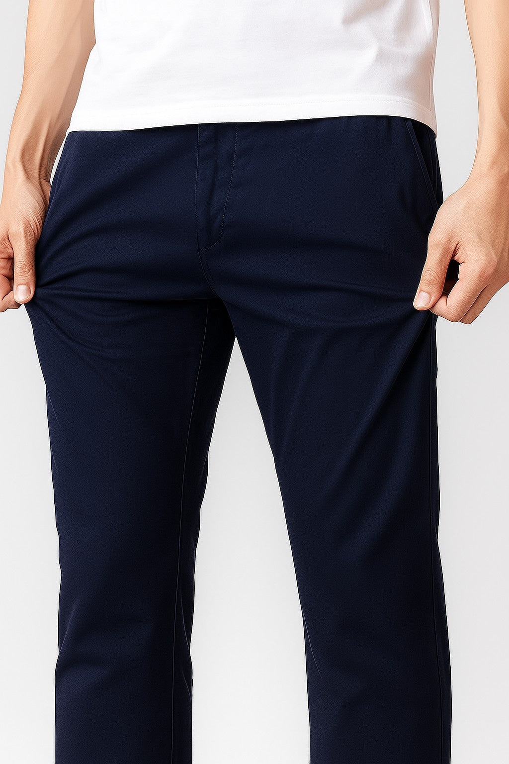Trousers – Straight Fit Cotton with Stretch – Navy Blue – Four Seasons – Office & Casual