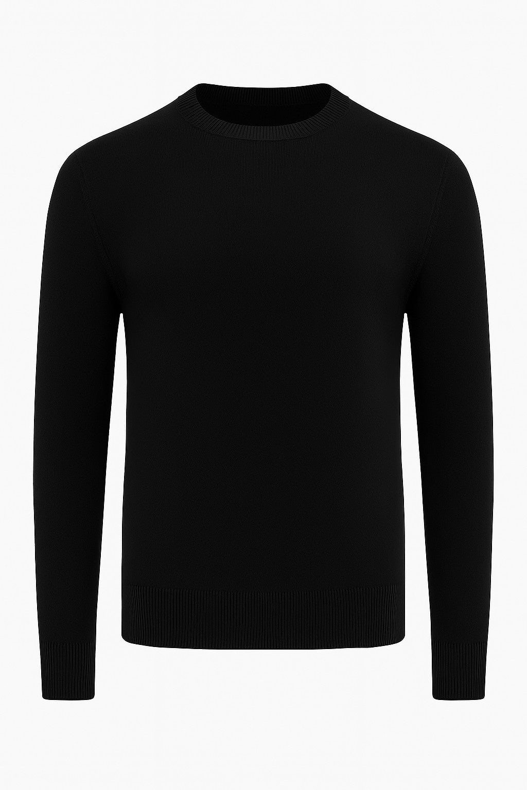 Men's Classic Crew Neck Pullover Sweater – Solid Color, Ribbed Details, Casual Fit – Black