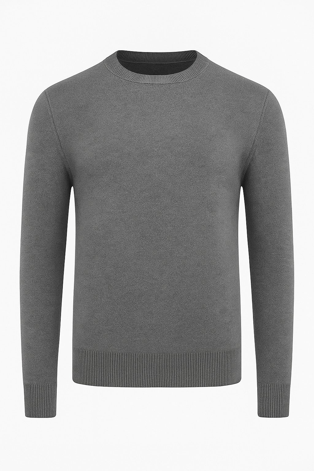 Men's Classic Crew Neck Pullover Sweater – Solid Color, Ribbed Details, Casual Fit – Gray