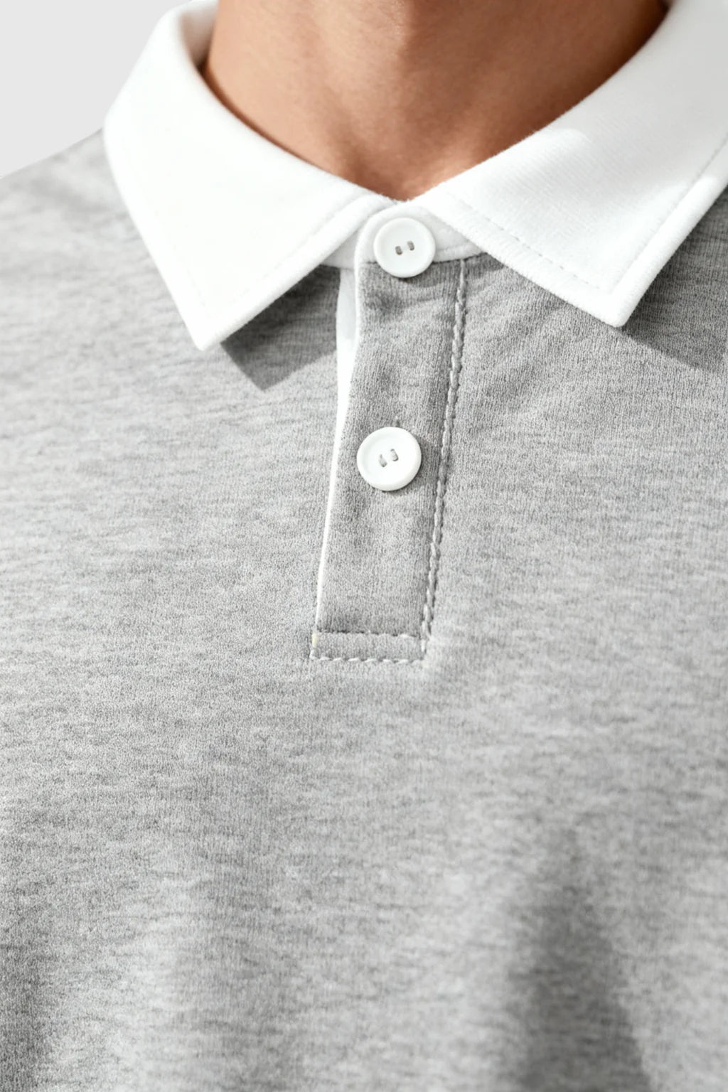 Men's Sweatshirt with Contrast Collar and Polo Neck – Gray