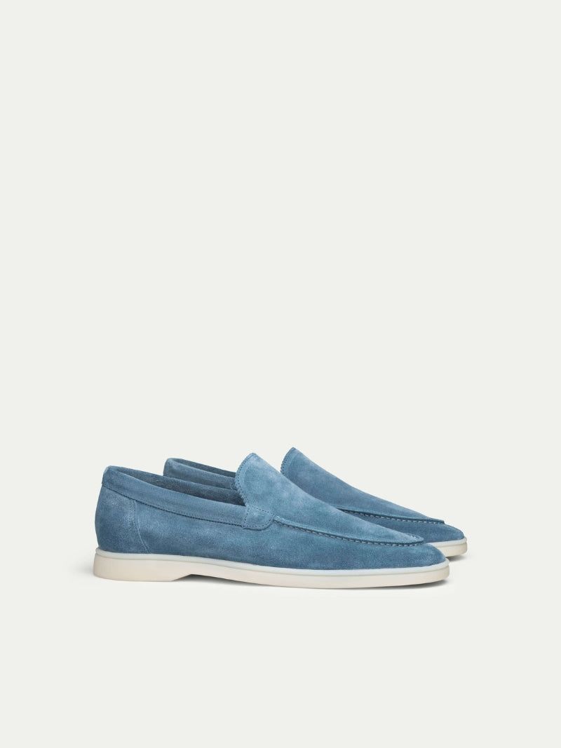 Ocean Blue Suede Loafers–Classic Men’s Slip-On Shoes,Soft Suede Casual