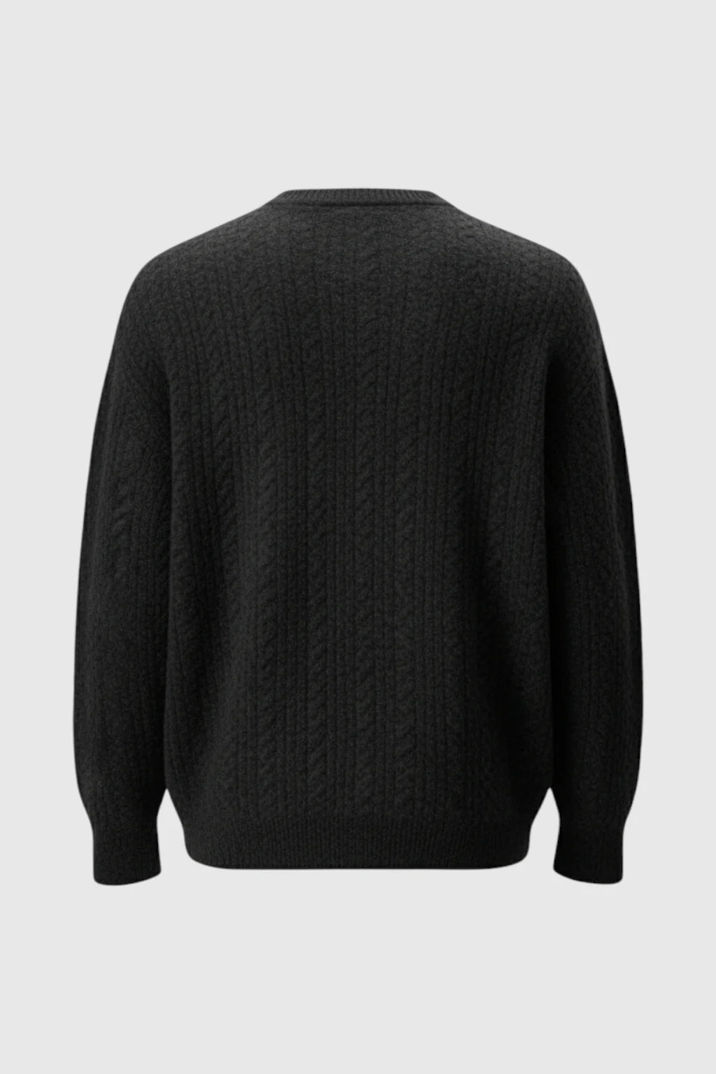 Men's Cable Knit Sweater with Small V-Neck – Graphite Black