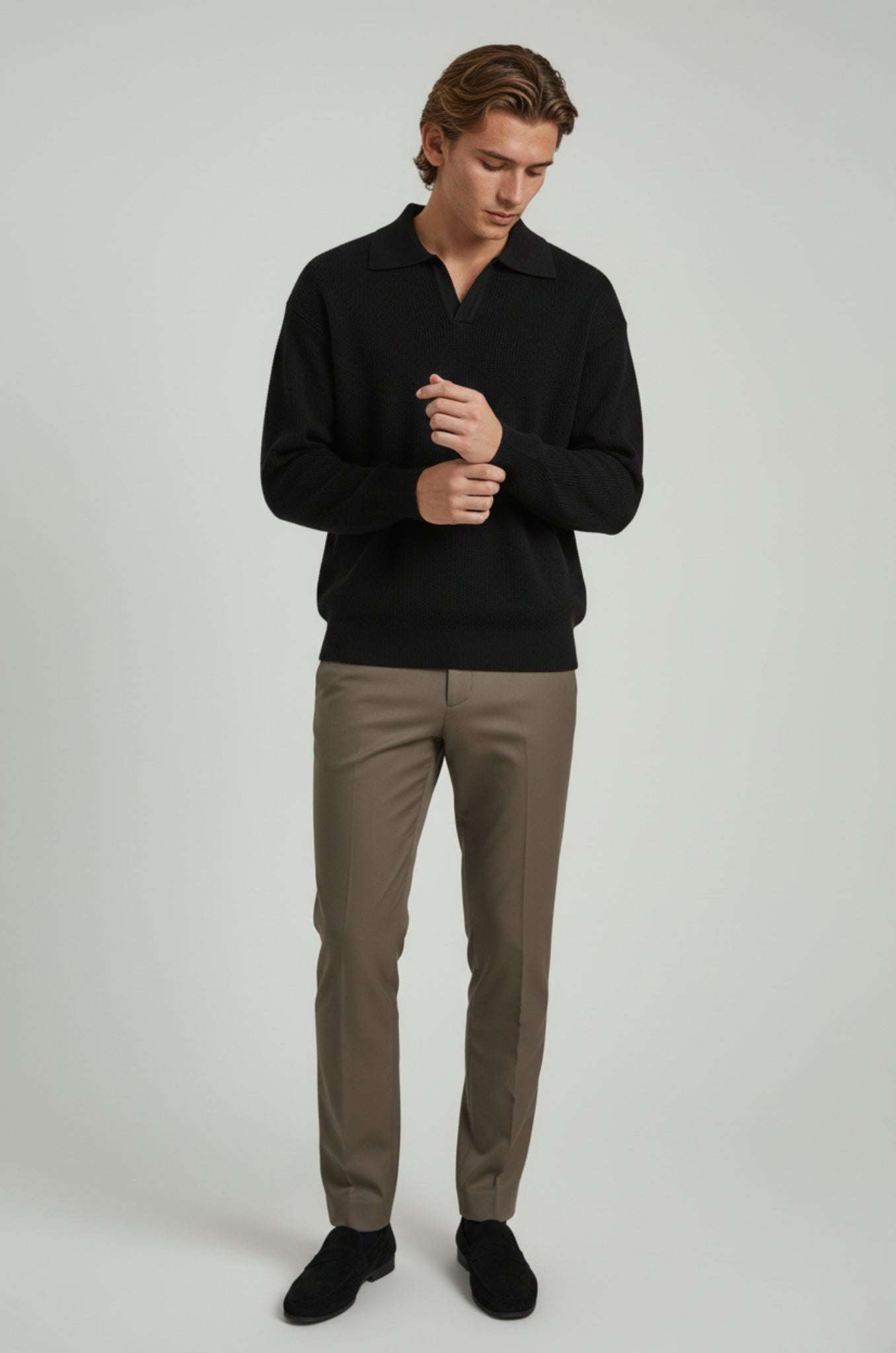 Knitted Shirt with Lapel Collar – Regular Fit Casual Knit Top with men