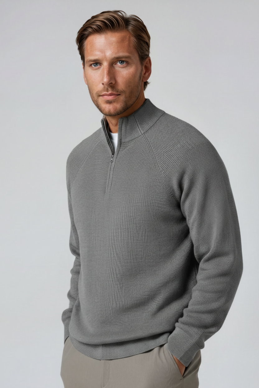 Men's Half-Zip Sweater with Stand Collar – Gray