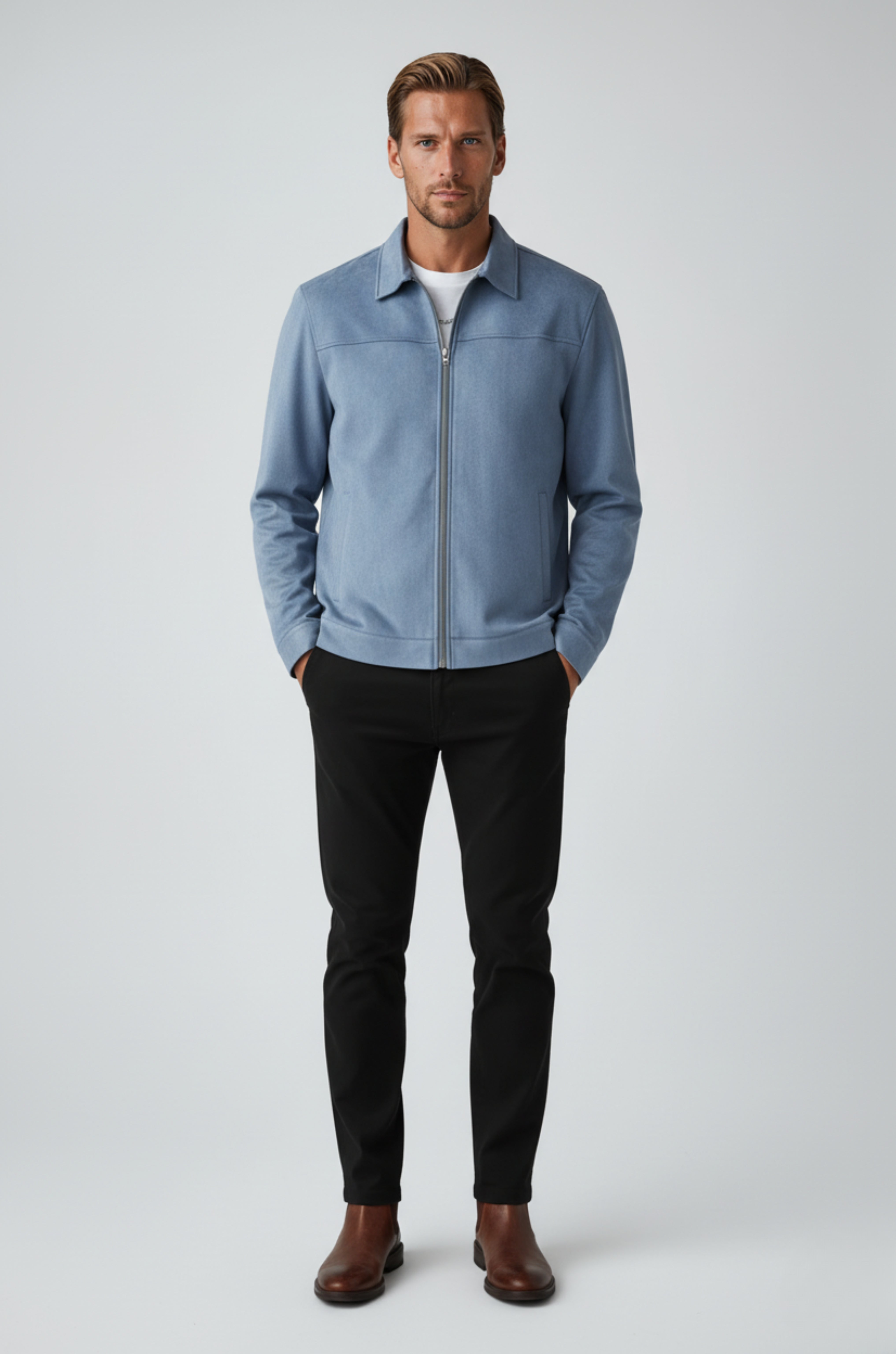 Dusty Blue Suede Jacket for Men – Elegant and Versatile Everyday Jacket