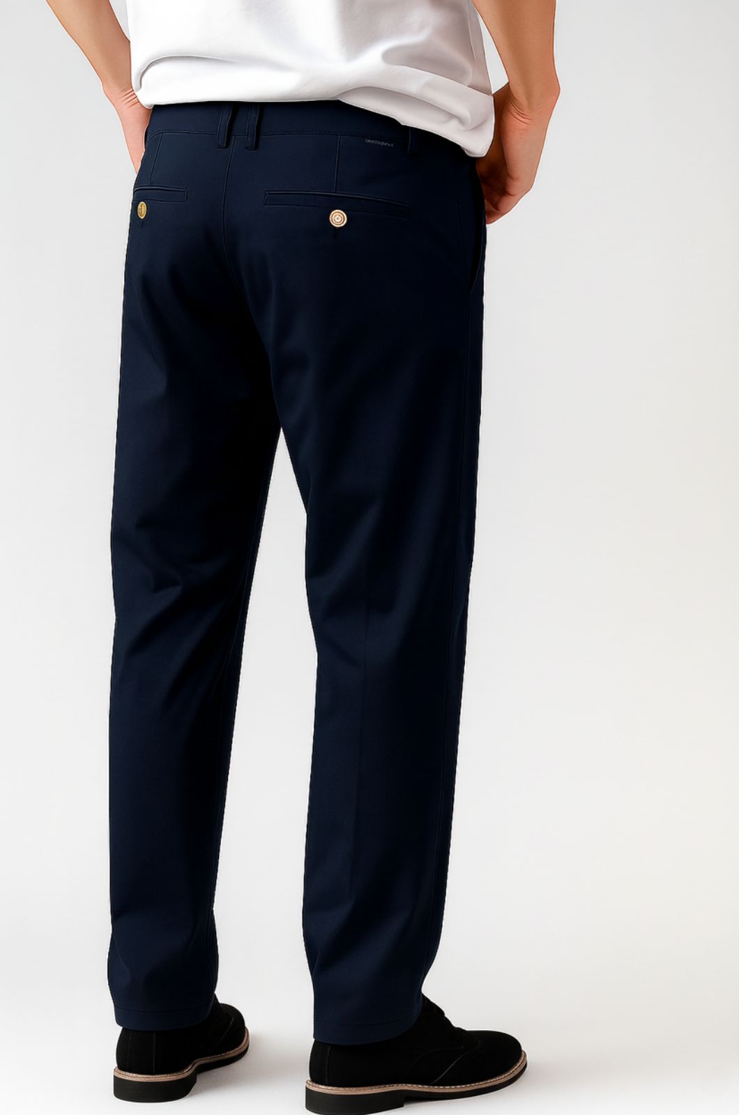 Trousers – Straight Fit Cotton with Stretch – Navy Blue – Four Seasons – Office & Casual