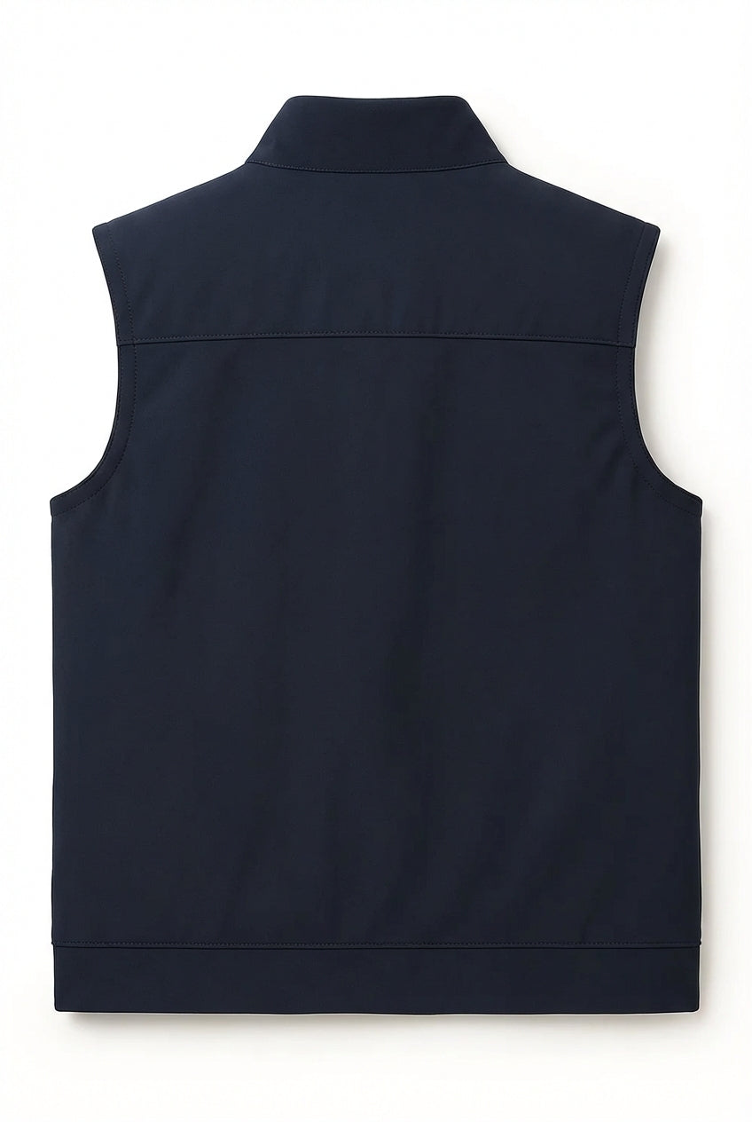 Casual Stand Collar Vest with Zipper – Navy Blue Cotton Blend