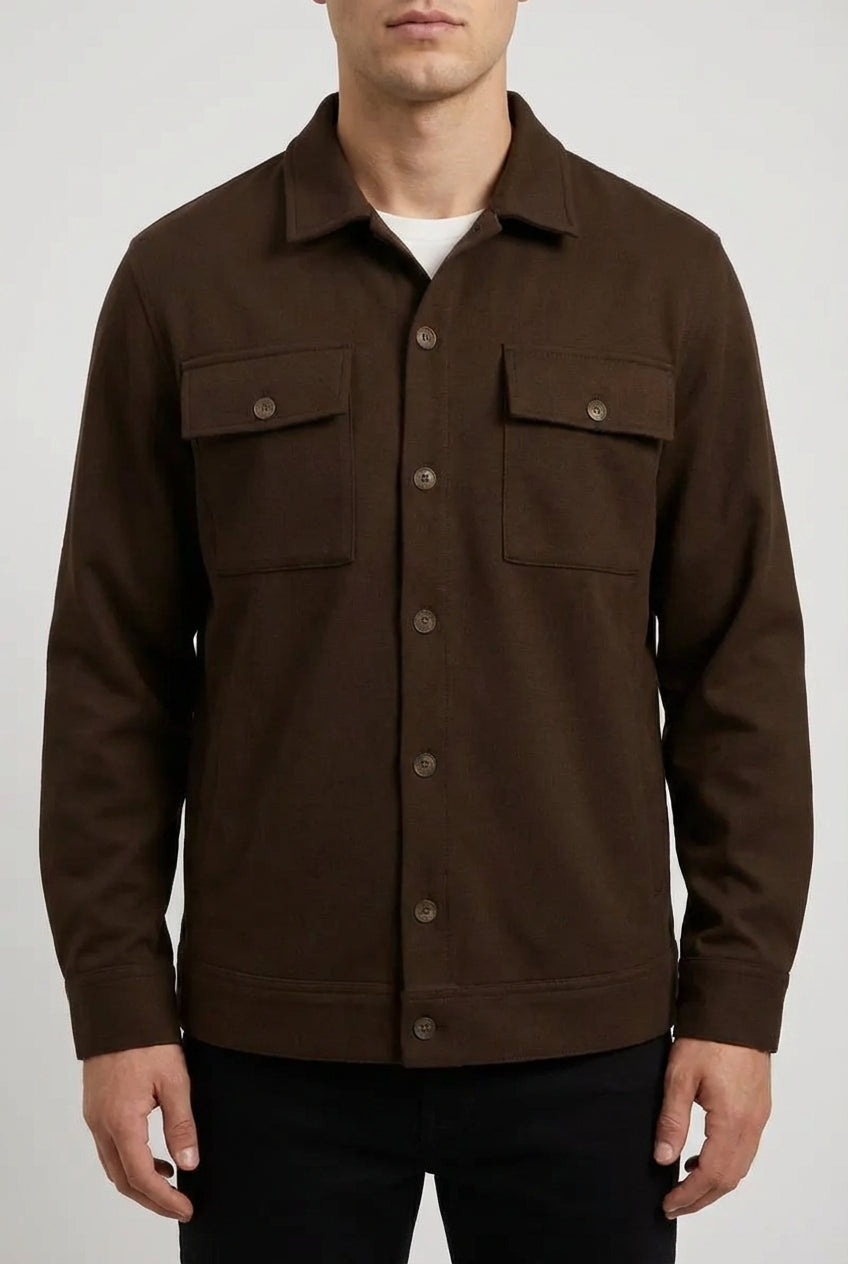Coffee Brown Overshirt Jacket –Men’s Casual Button Up Layering Jacket
