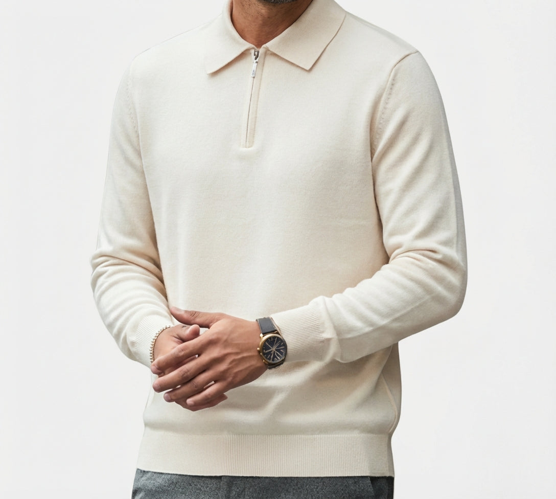 Chamberlain Wool Quarter Zip Polo - White
