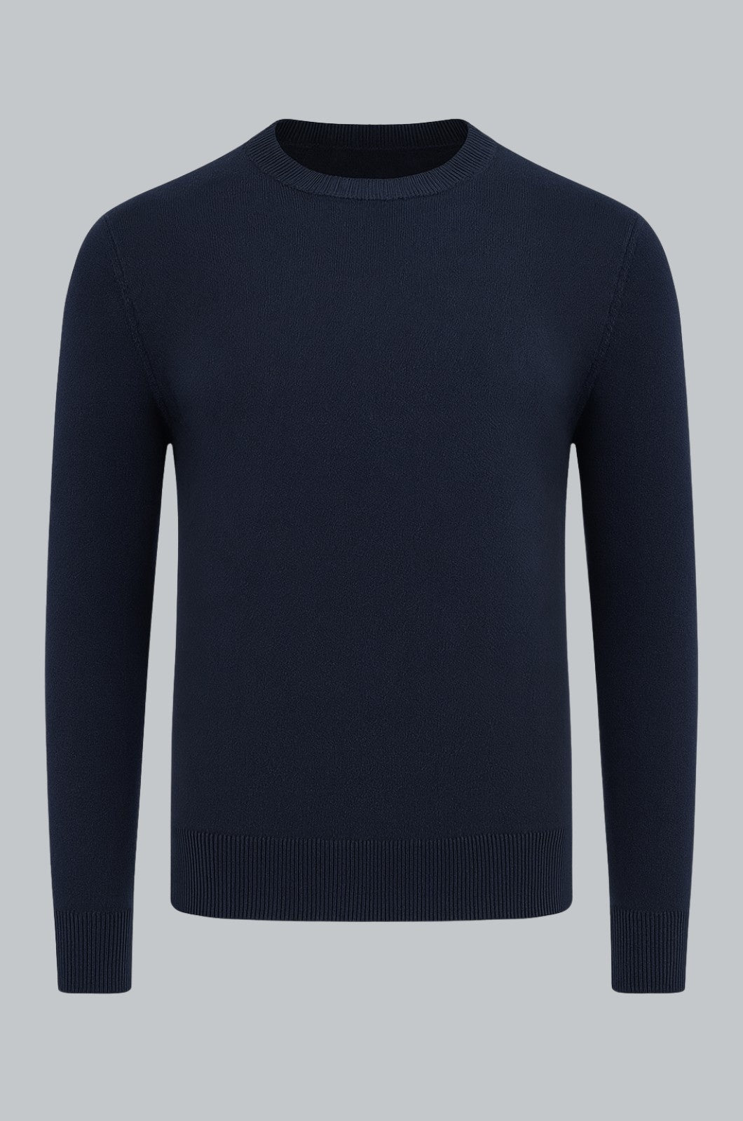 Men's Classic Crew Neck Pullover Sweater – Solid Color, Ribbed Details, Casual Fit – Navy