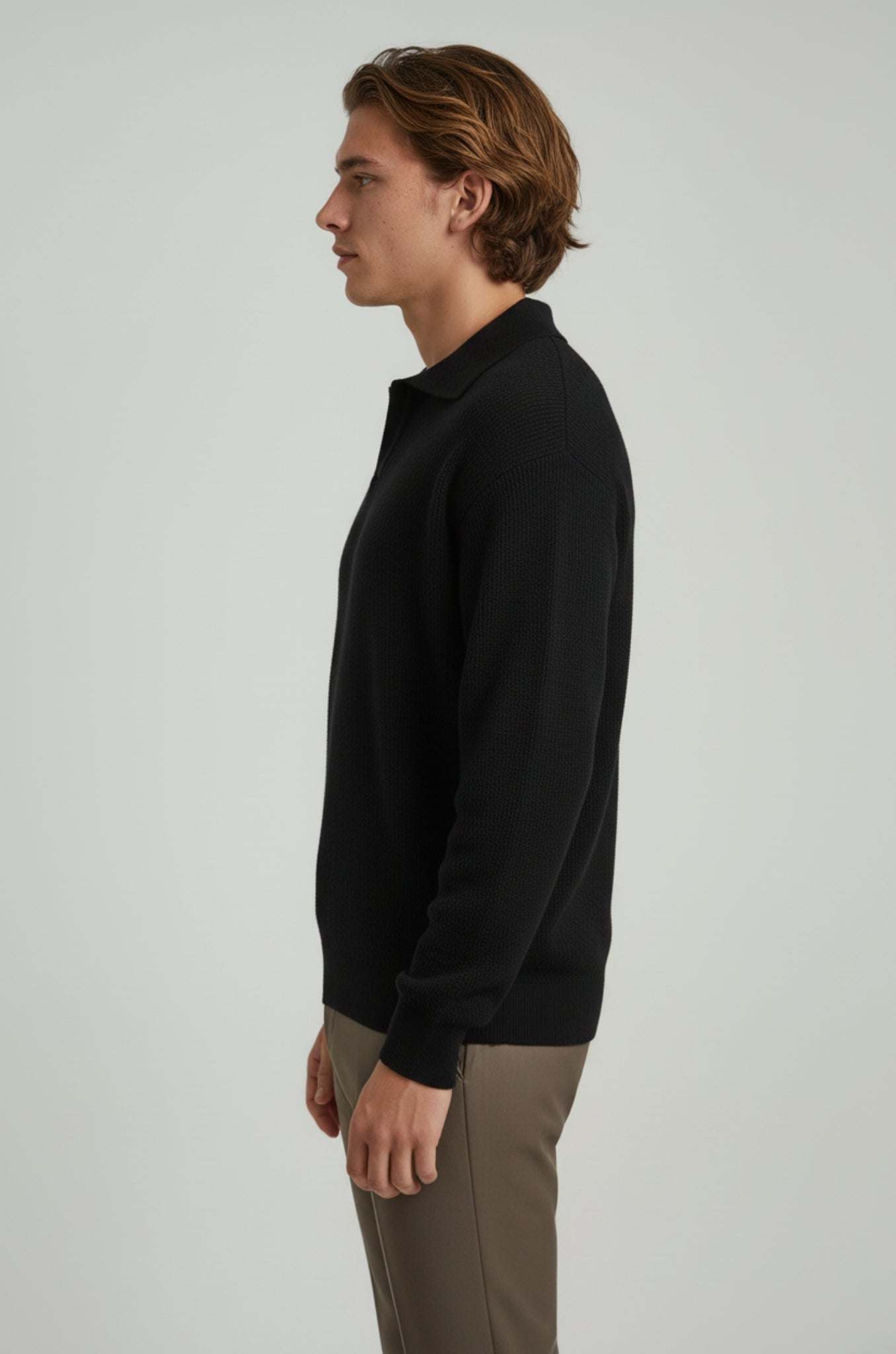 Knitted Shirt with Lapel Collar – Regular Fit Casual Knit Top with men