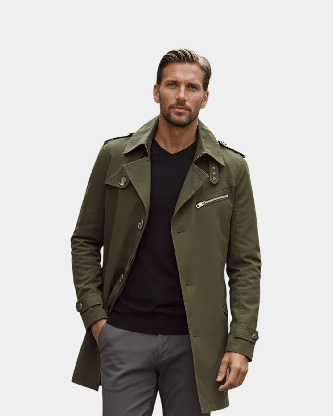 Montclair Tailored Water-Repellent Trench Coat - Green