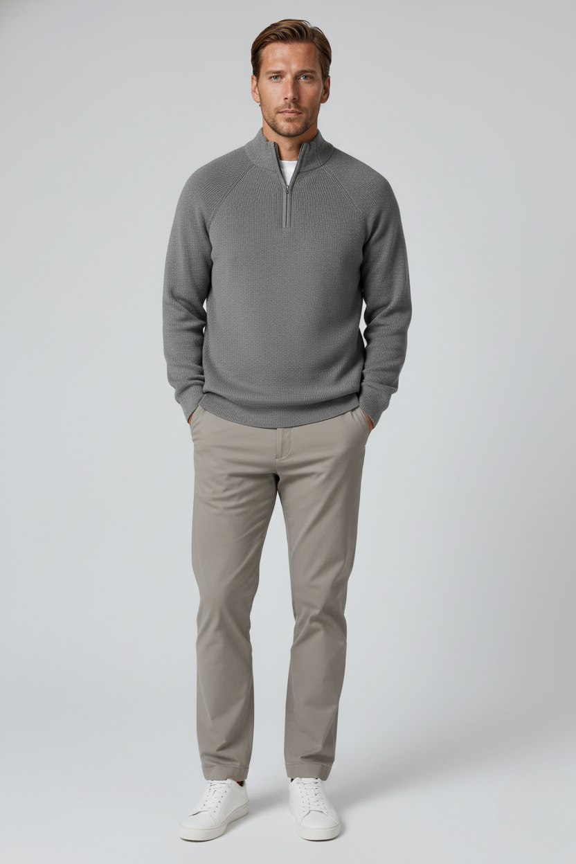 Men's Half-Zip Sweater | Classic Knit Pullover for Men – Gray Sweaters
