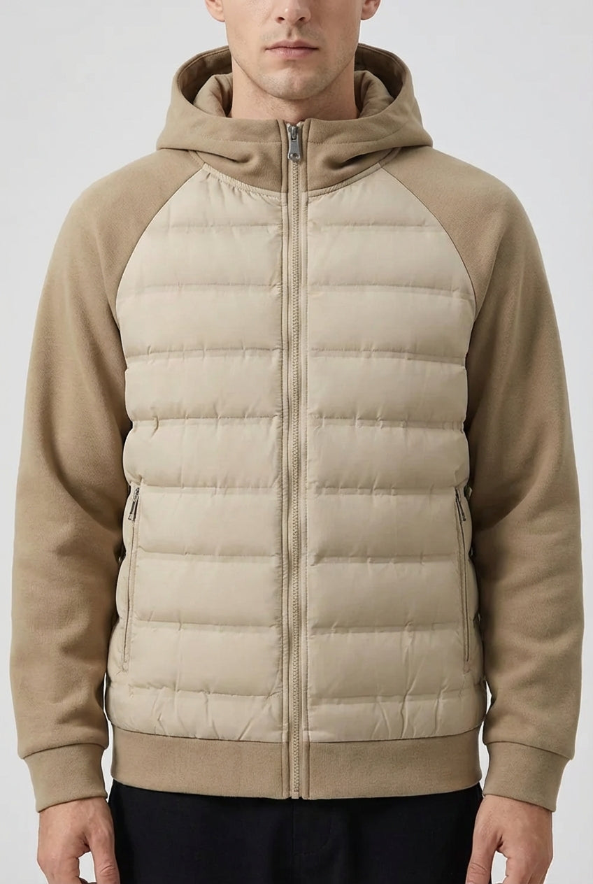 Loose Fit Hooded Jacket with Down – Khaki Beige
