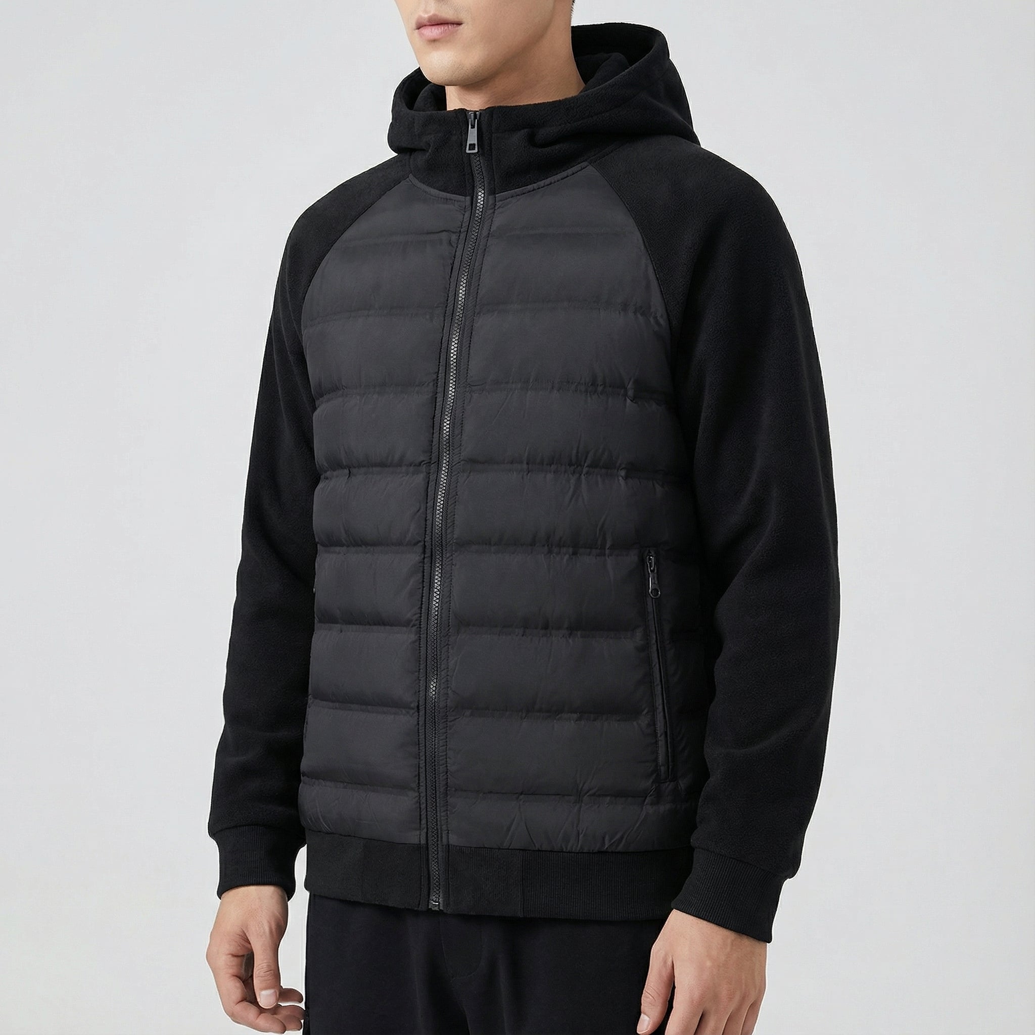 Loose Fit Down Jacket with Hood – Black