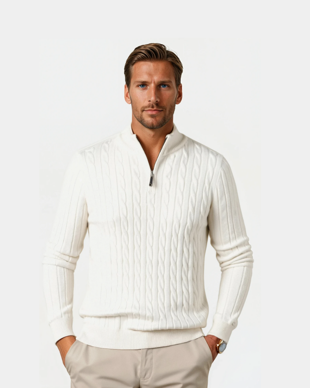 The Old Money Quarter Zip Knit - White
