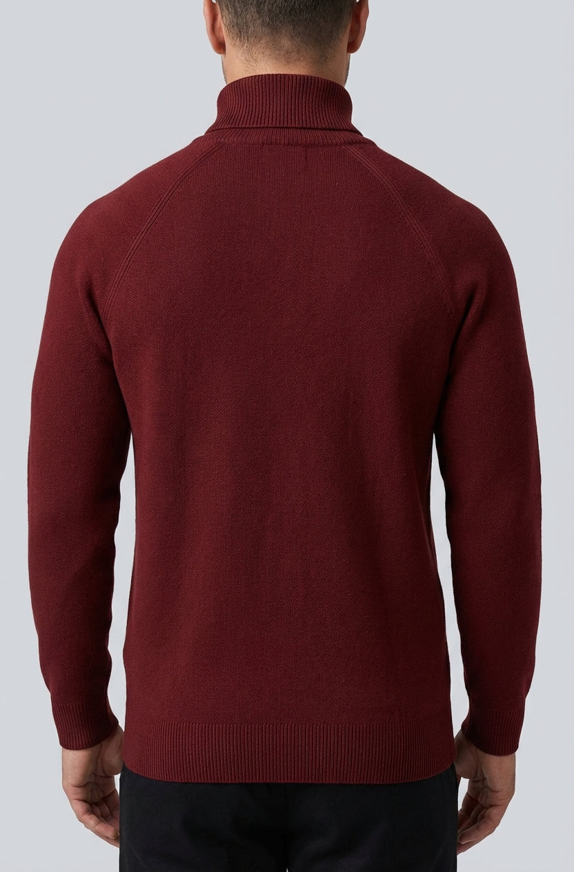 Men's Half-Zip Sweater with Stand-Up Collar – Burgundy