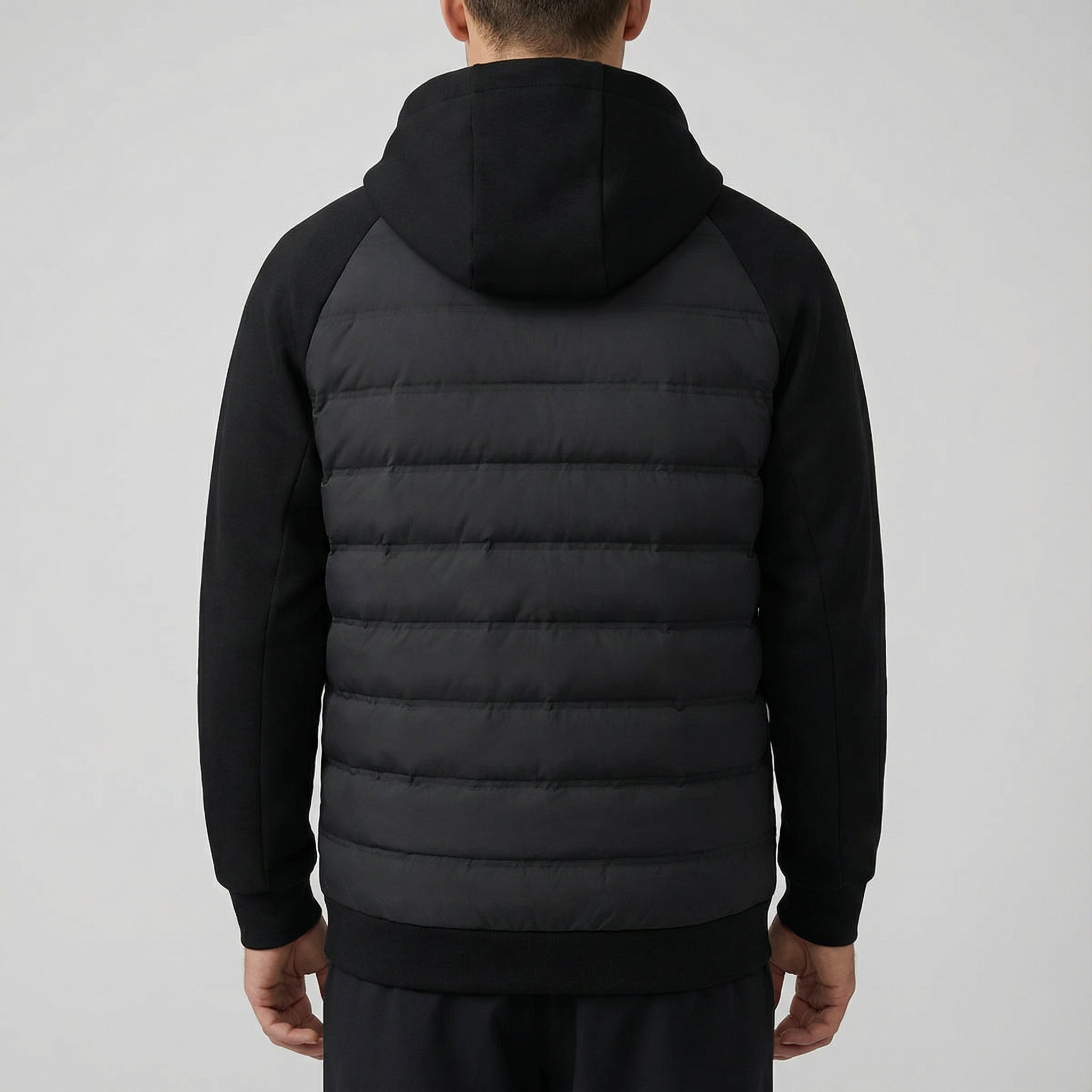 Loose Fit Down Jacket with Hood – Black