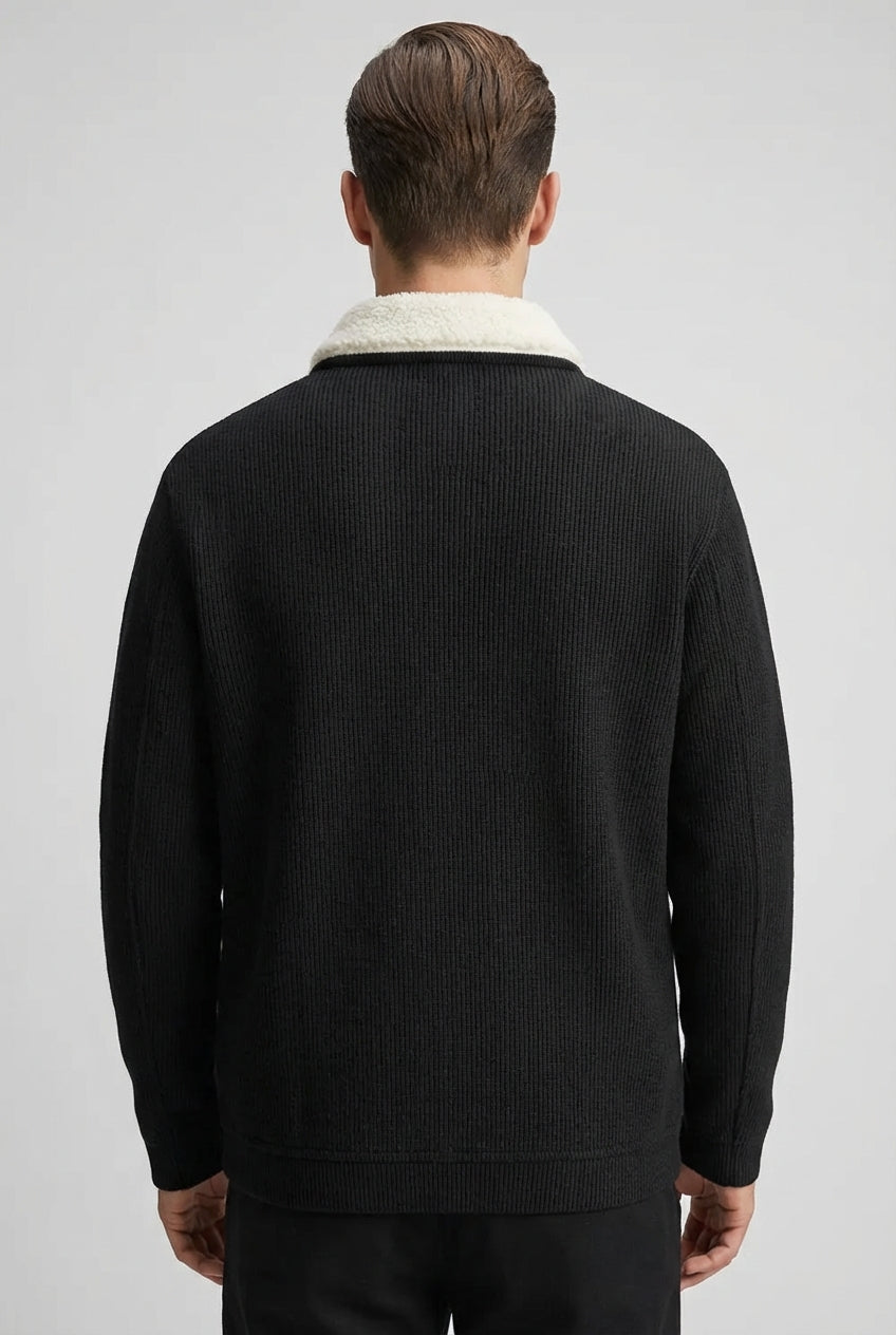 men's corduroy jacket - with Sherpa Collar and Snap Buttons - Black lo