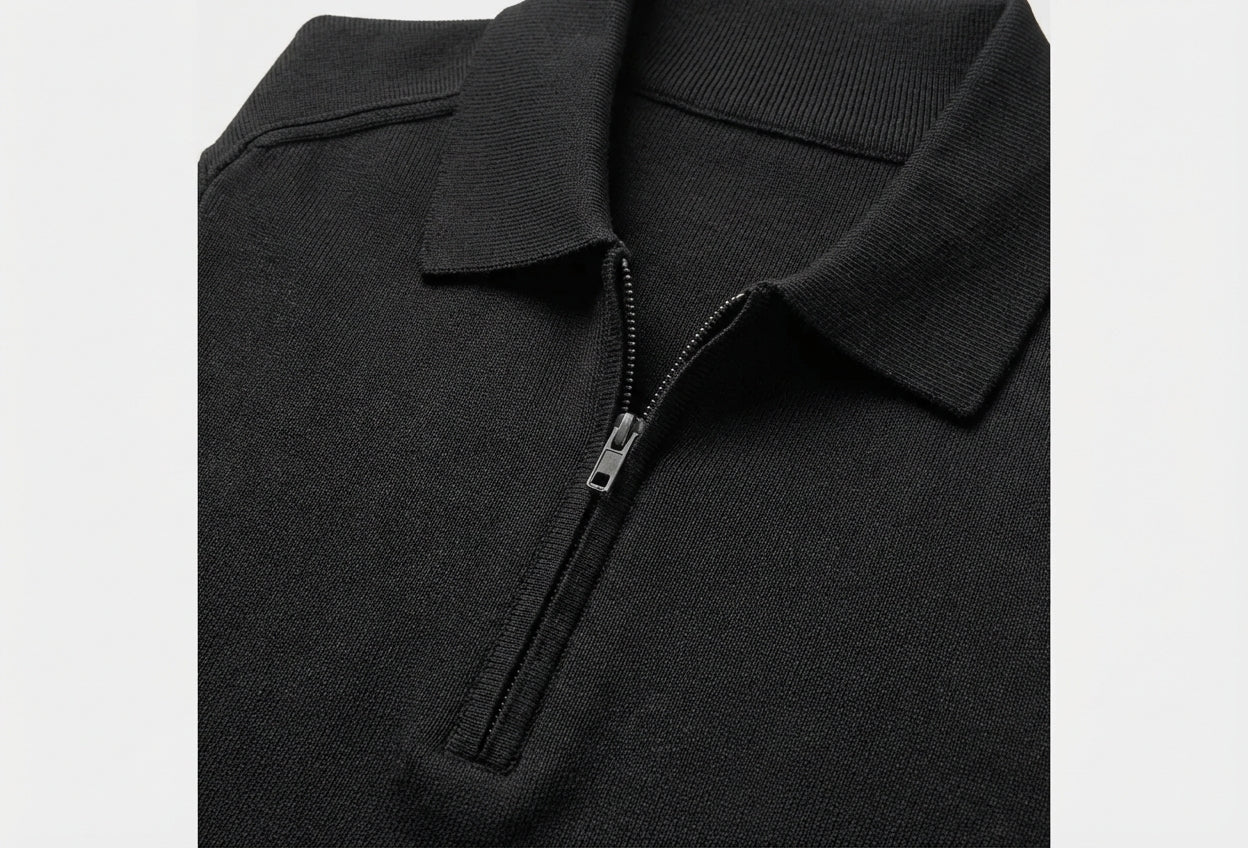 Chamberlain Wool Quarter Zip Polo - Black