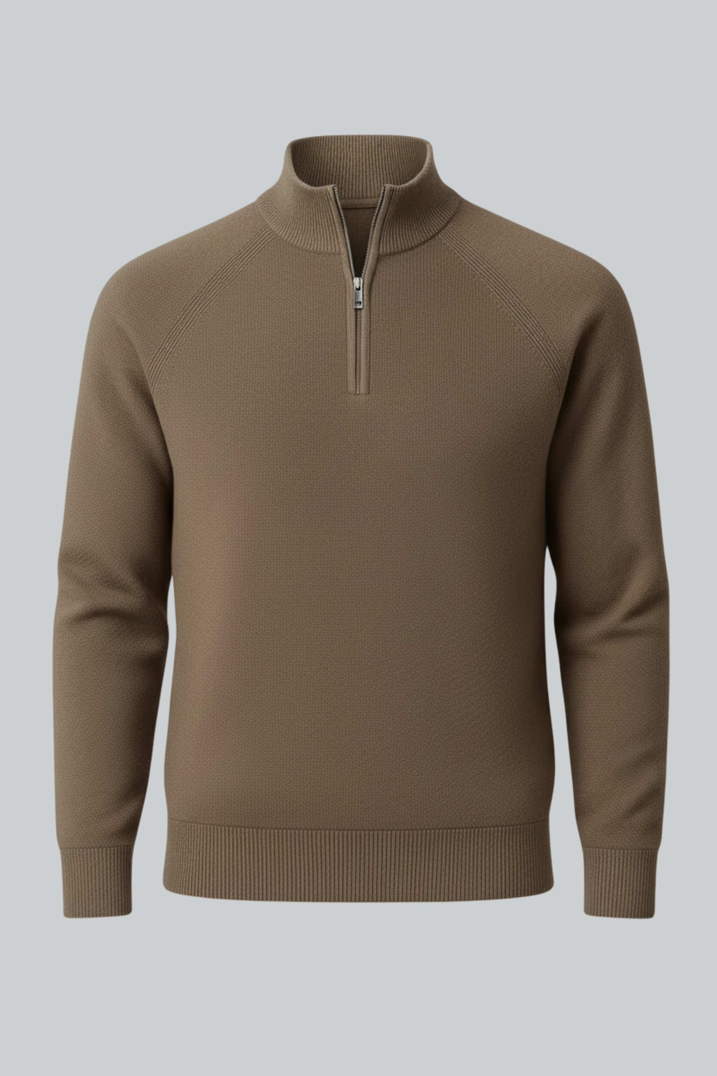 Men's Half-Zip Knit Sweater with Stand Collar – Taupe Brown