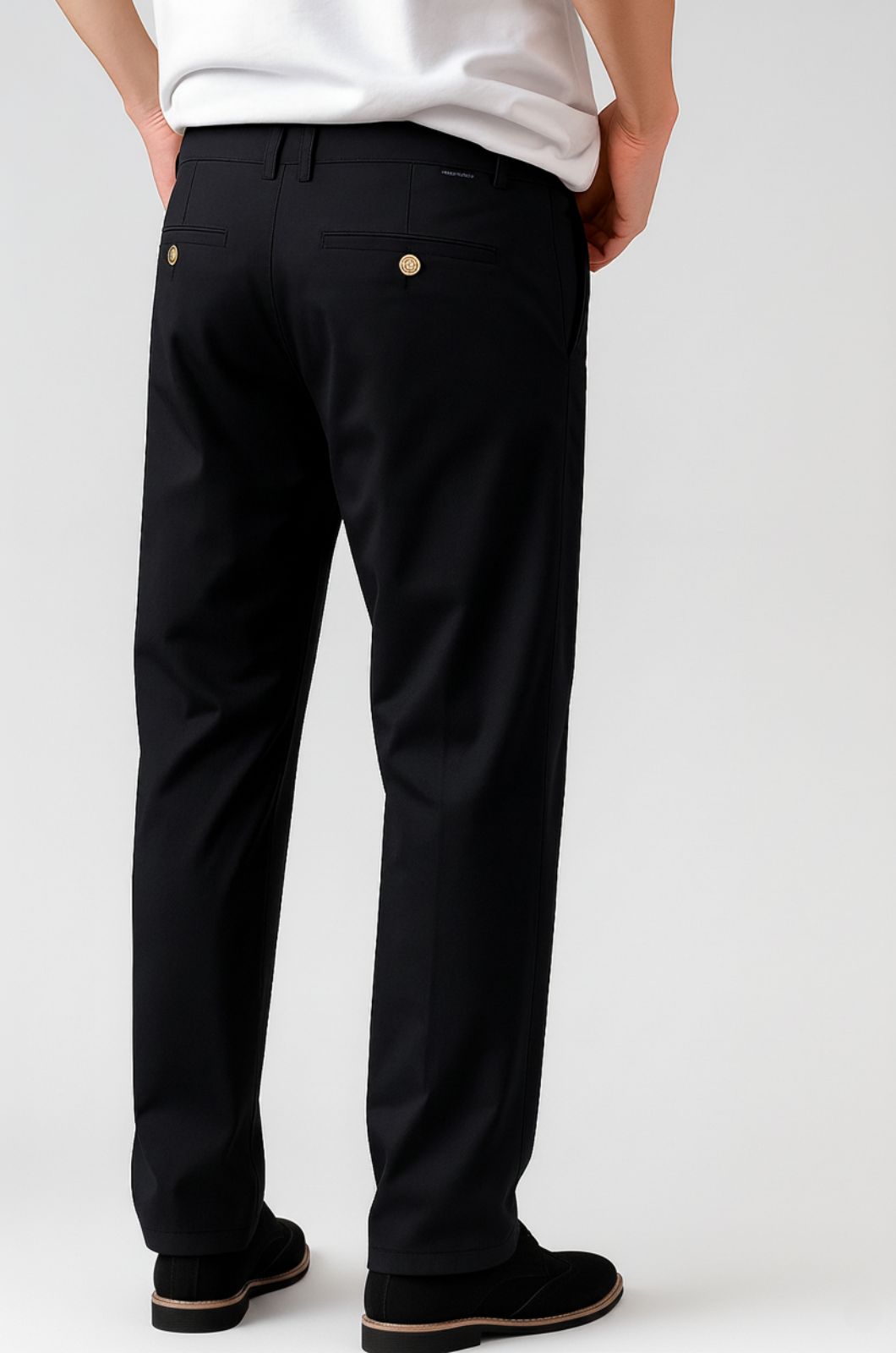 Trousers – Straight Fit Cotton with Stretch – Black – Four Seasons – Office & Casual