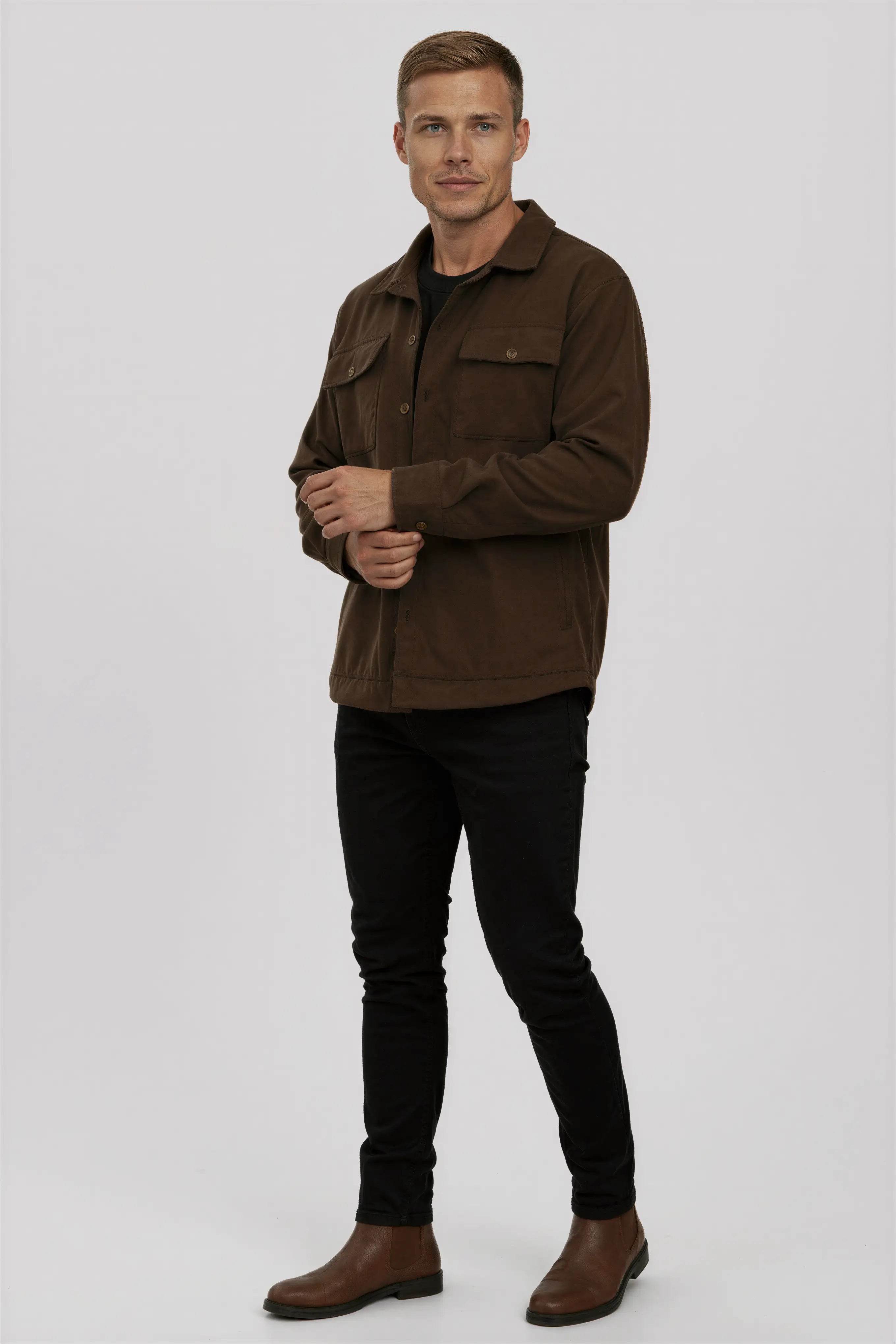 Coffee Brown Brushed Overshirt Jacket