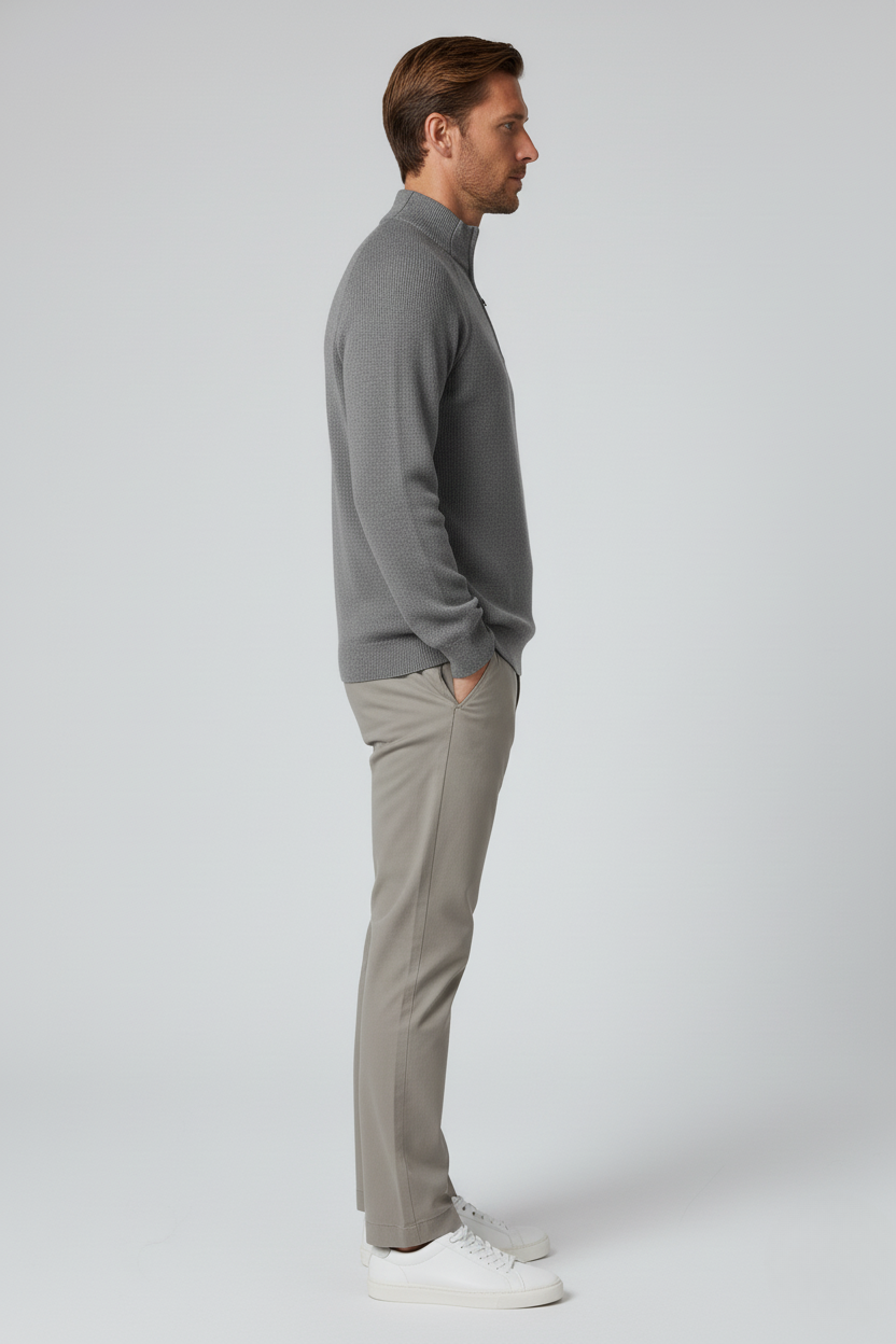 Men's Half-Zip Sweater with Stand Collar – Gray