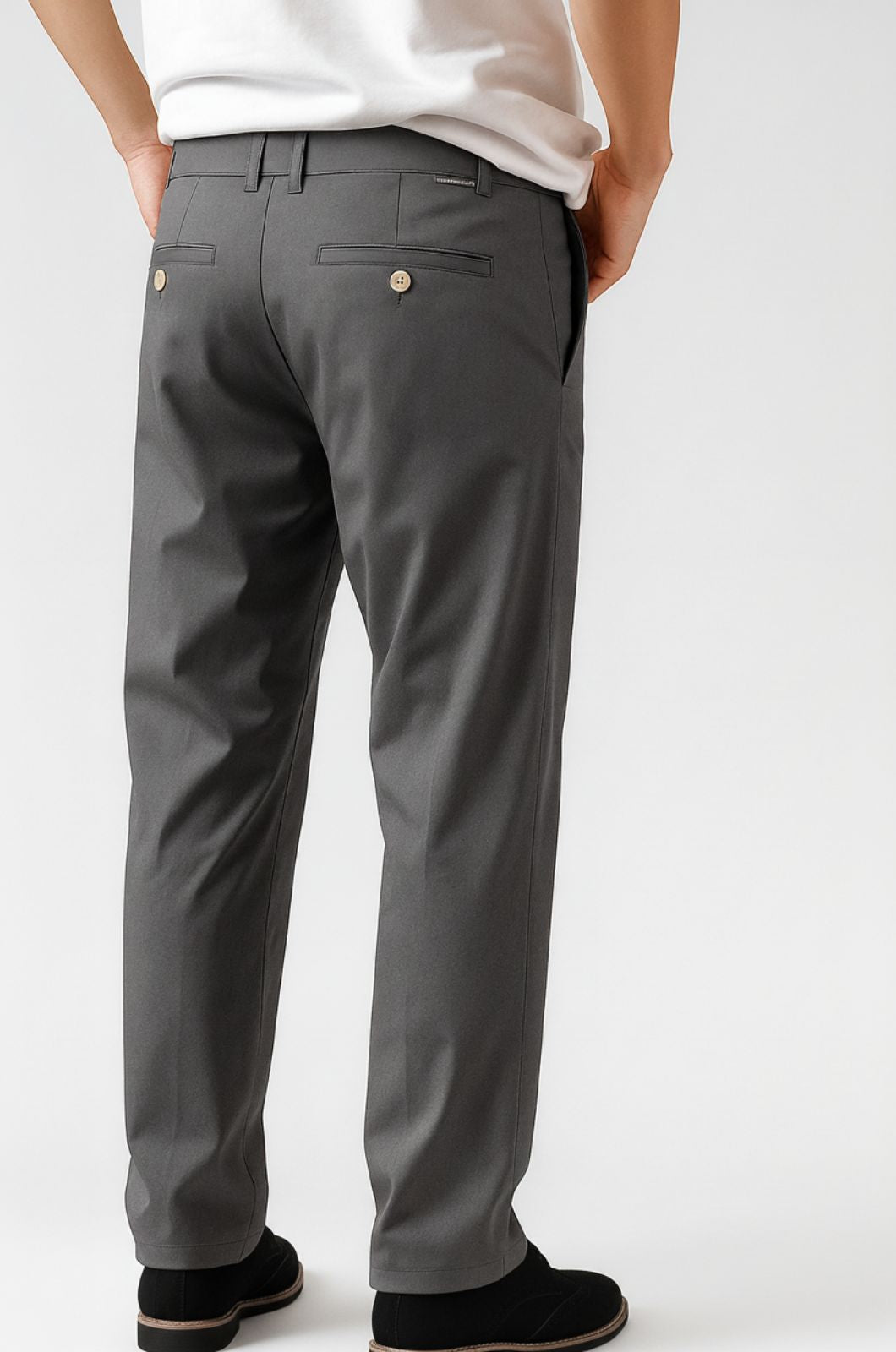 Trousers – Straight Fit Cotton with Stretch – Gray – Four Seasons – Office & Casual