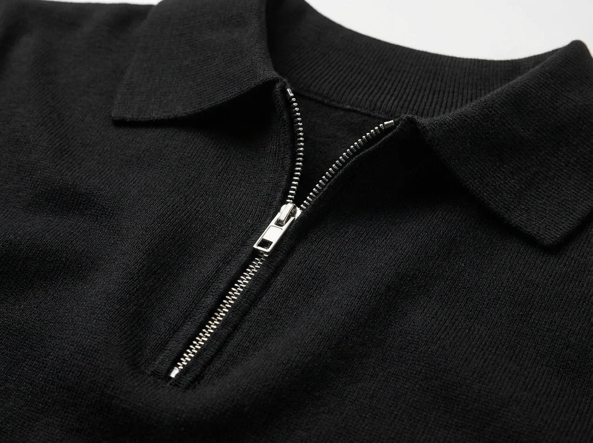 Chamberlain Wool Quarter Zip Polo - Black
