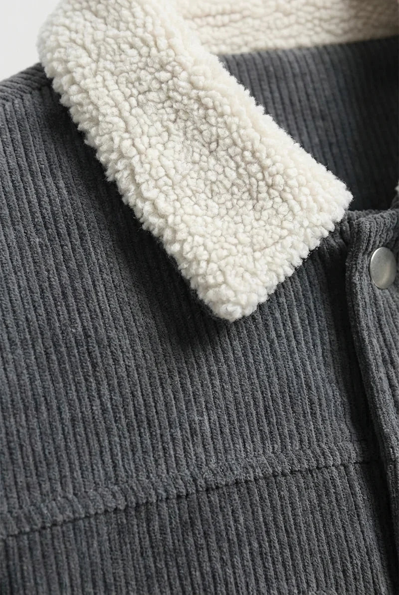 men's corduroy jacket - with Sherpa Collar and Snap Buttons