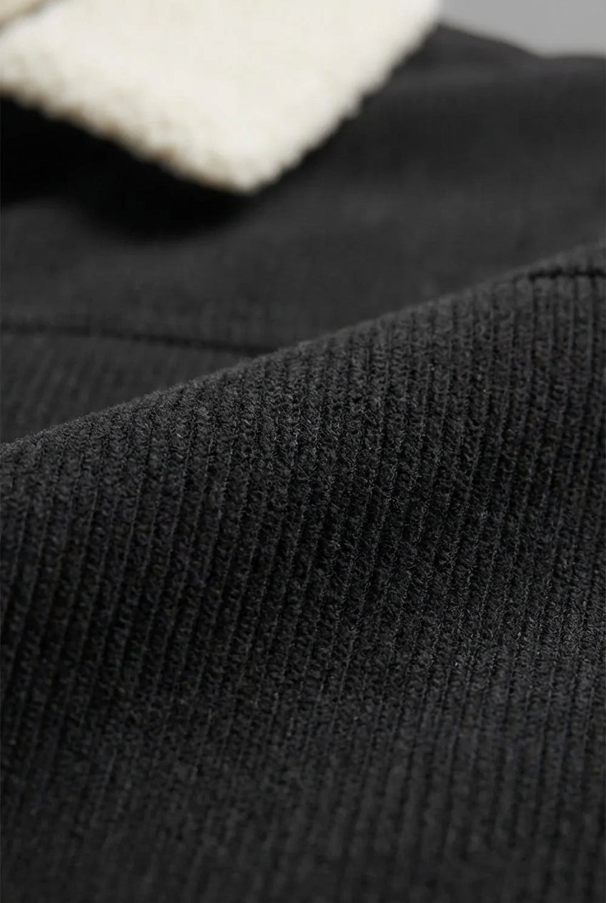 men's corduroy jacket - with Sherpa Collar and Snap Buttons - Black lo