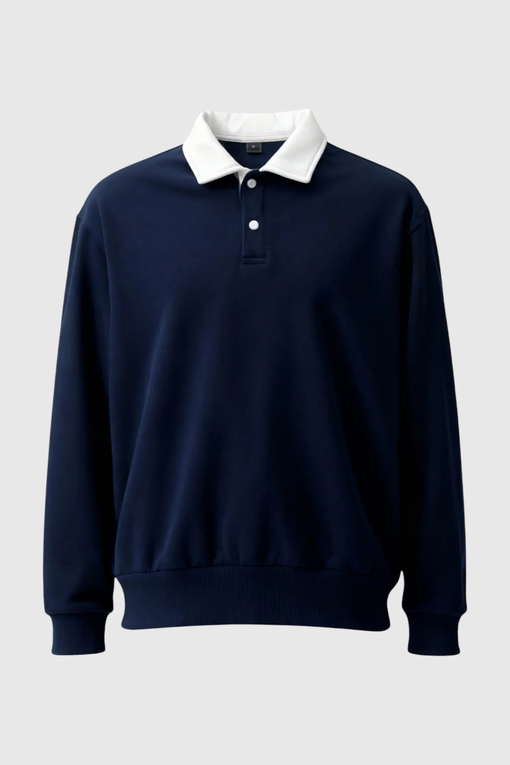 Men's Sweatshirt with Contrast Collar and Polo Neck – Dark Blue