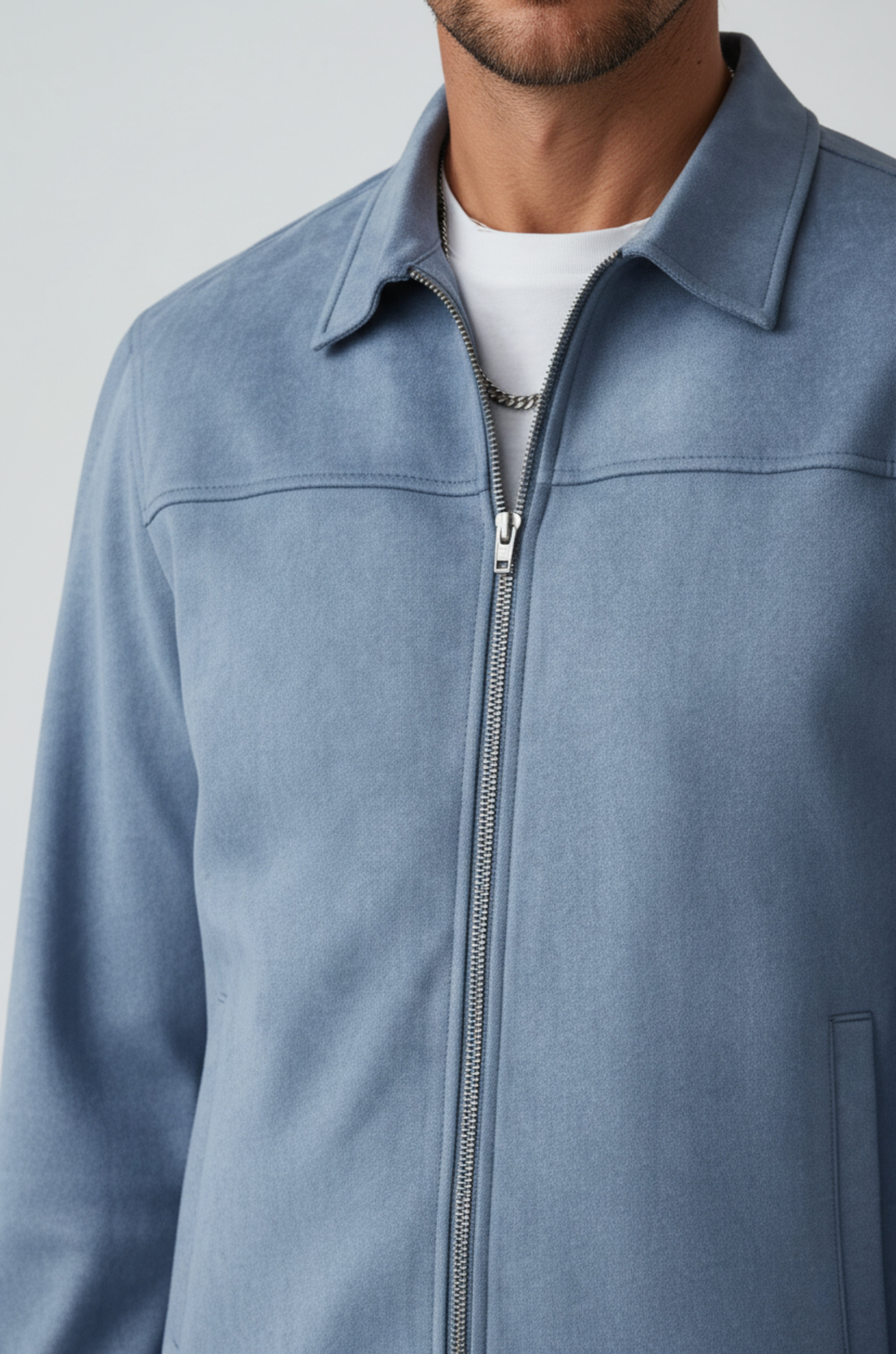 Dusty Blue Suede Jacket for Men – Elegant and Versatile Everyday Jacket