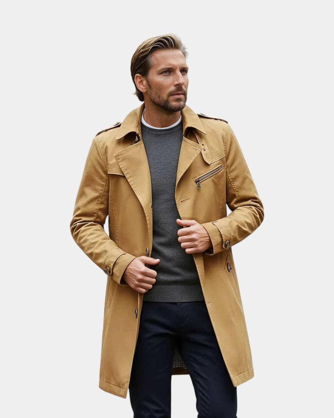 Montclair Tailored Water-Repellent Trench Coat - Khaki